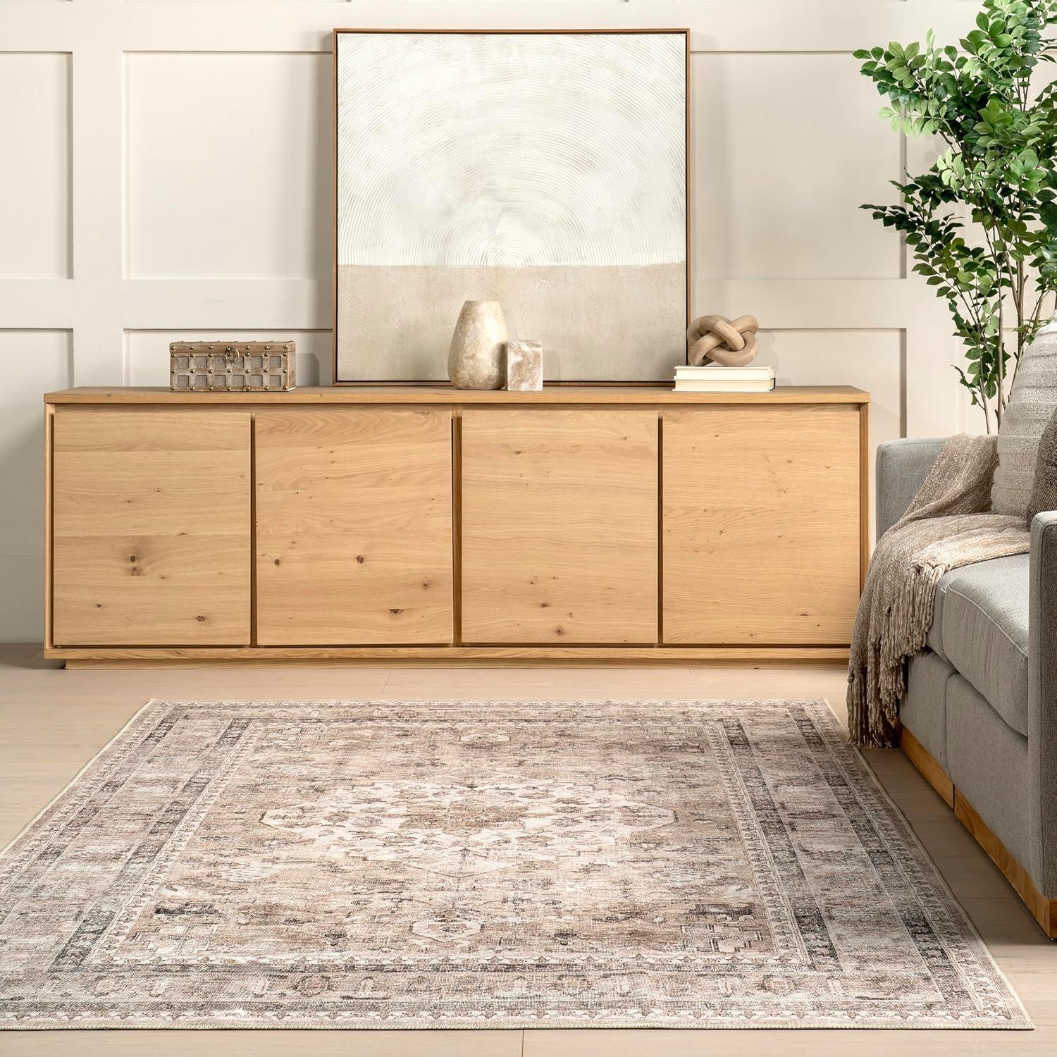 Nuloom Davi Faded Spill Proof Treated Pet Friendly Premium Machine Washable Area Rug, 3' x 5', Stone