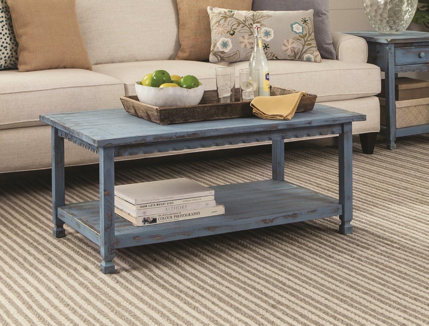 42"L Country Cottage Wood Coffee Table Antique Finish - Alaterre Furniture