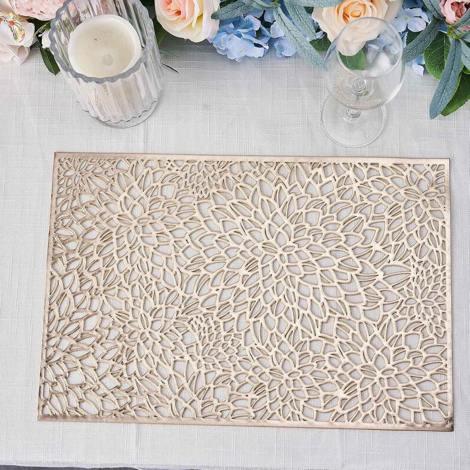 Gold Floral Design Heat Resistant Vinyl Placemats, 17.75" x 12"