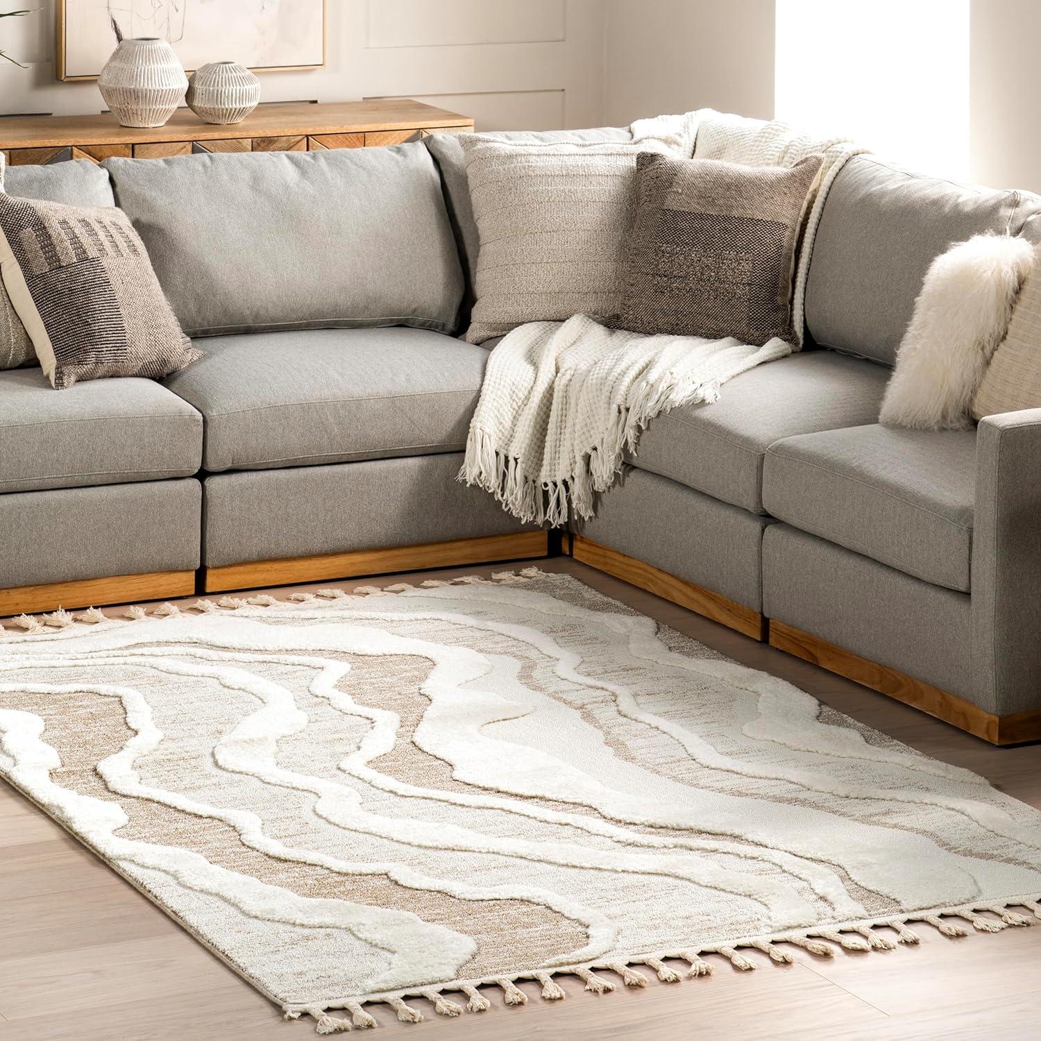 Nuloom Navi Abstract High-Low Swirls Tasseled Indoor Area Rug