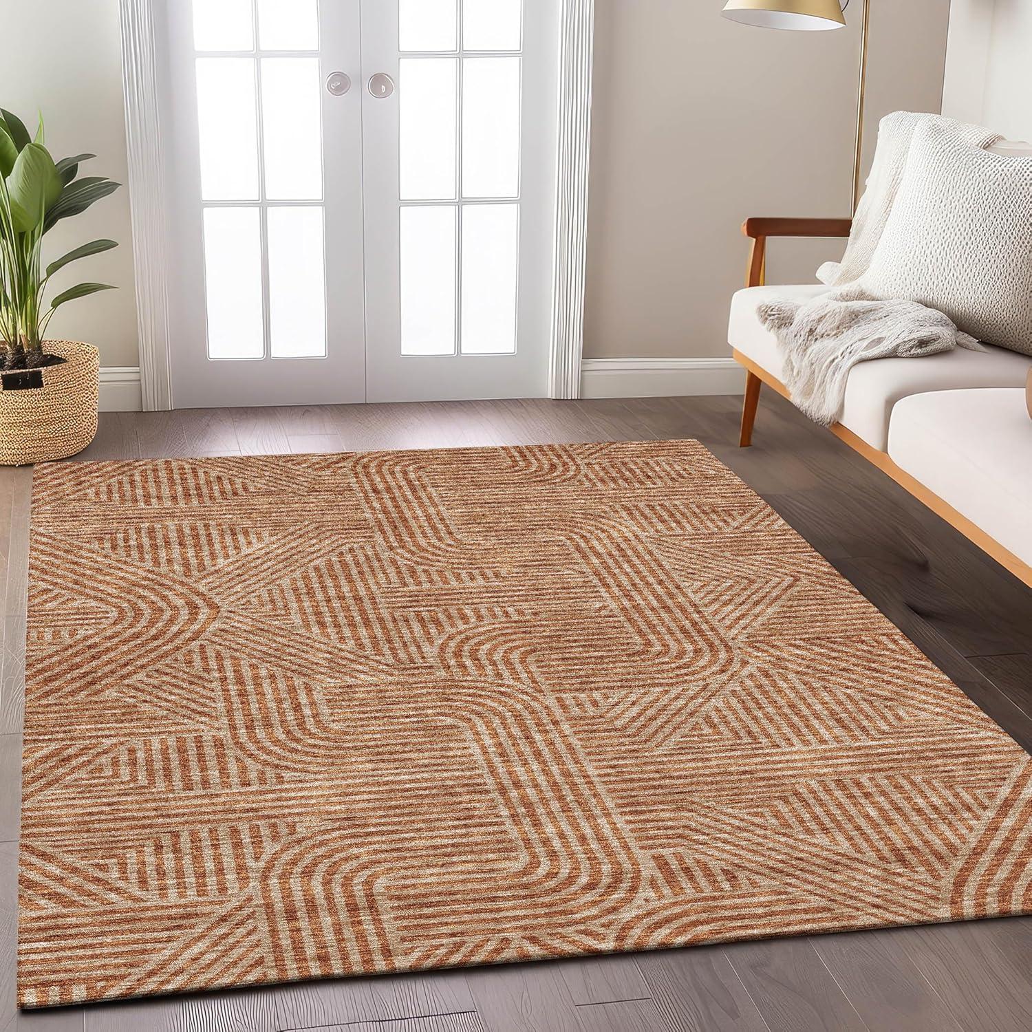 Terracotta Synthetic Flat Woven Rectangular Indoor/Outdoor Rug