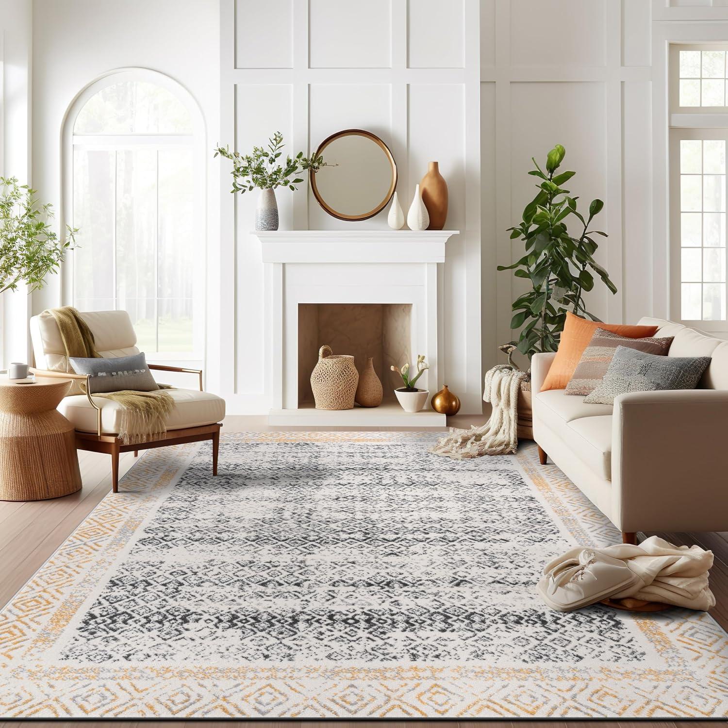 World Rug Gallery Distressed Bohemian Border Stain Resistant Soft Area Rug