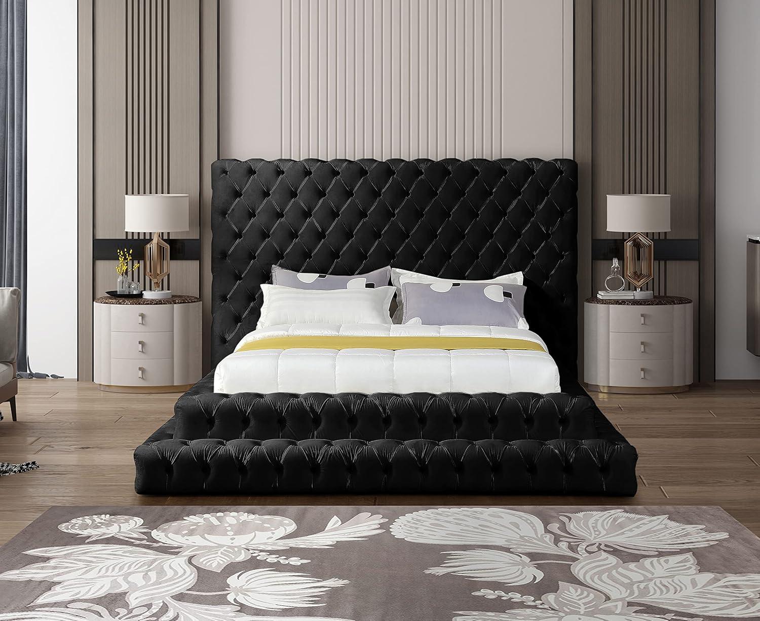 Meridian Furniture Revel Black Velvet Queen Bed