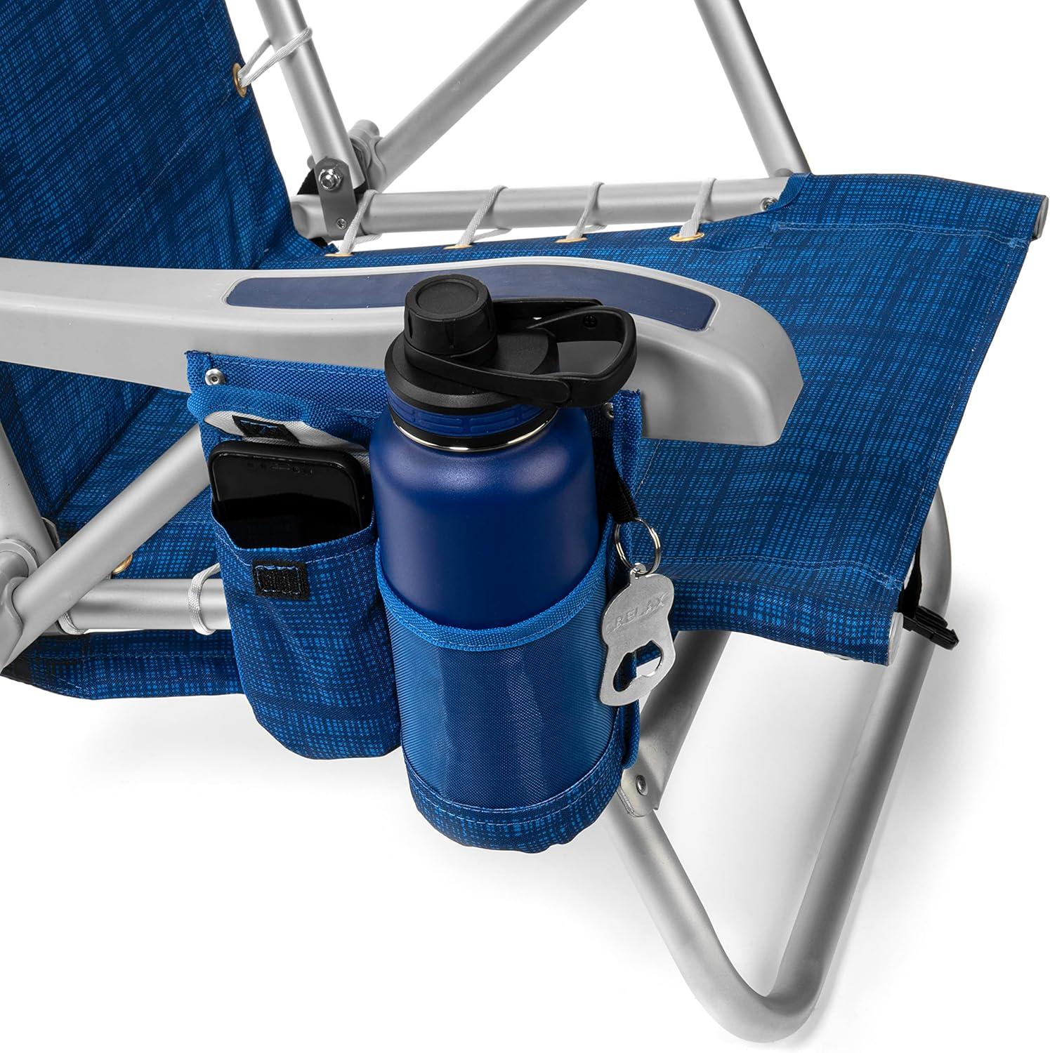 Homevative Cooler+ Folding Backpack Beach Chair with 5 Positions, Towel bar, XL Cooler Pouch, Storage Net, Cup and Phone