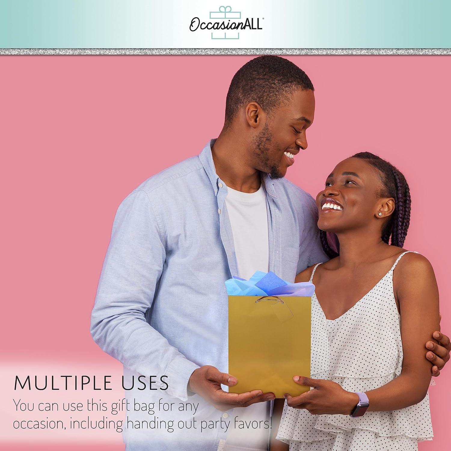 10x13x5" 12uds. Grandes Bolsas de Regalo de Papel Dorado Metalizado con Asas Metálicas, Bolsas de Regalo para Fiestas de Cumpleaños, Regalos de Bodas C8