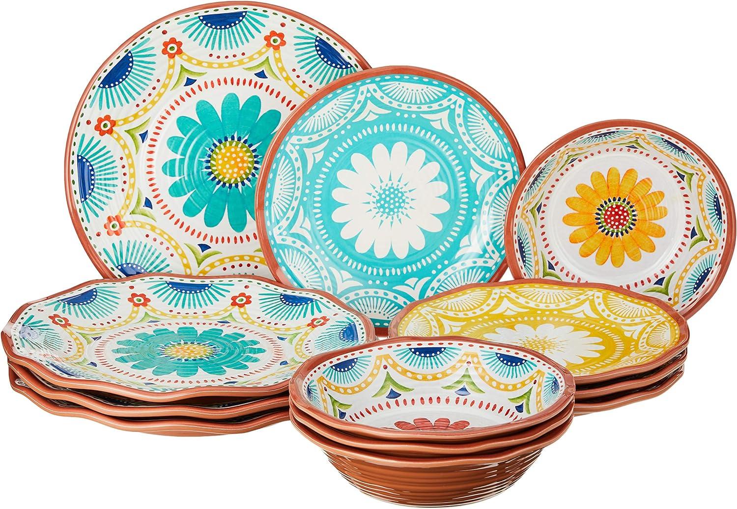 Vera Cruz 12-Piece Colorful Melamine Dinnerware Set