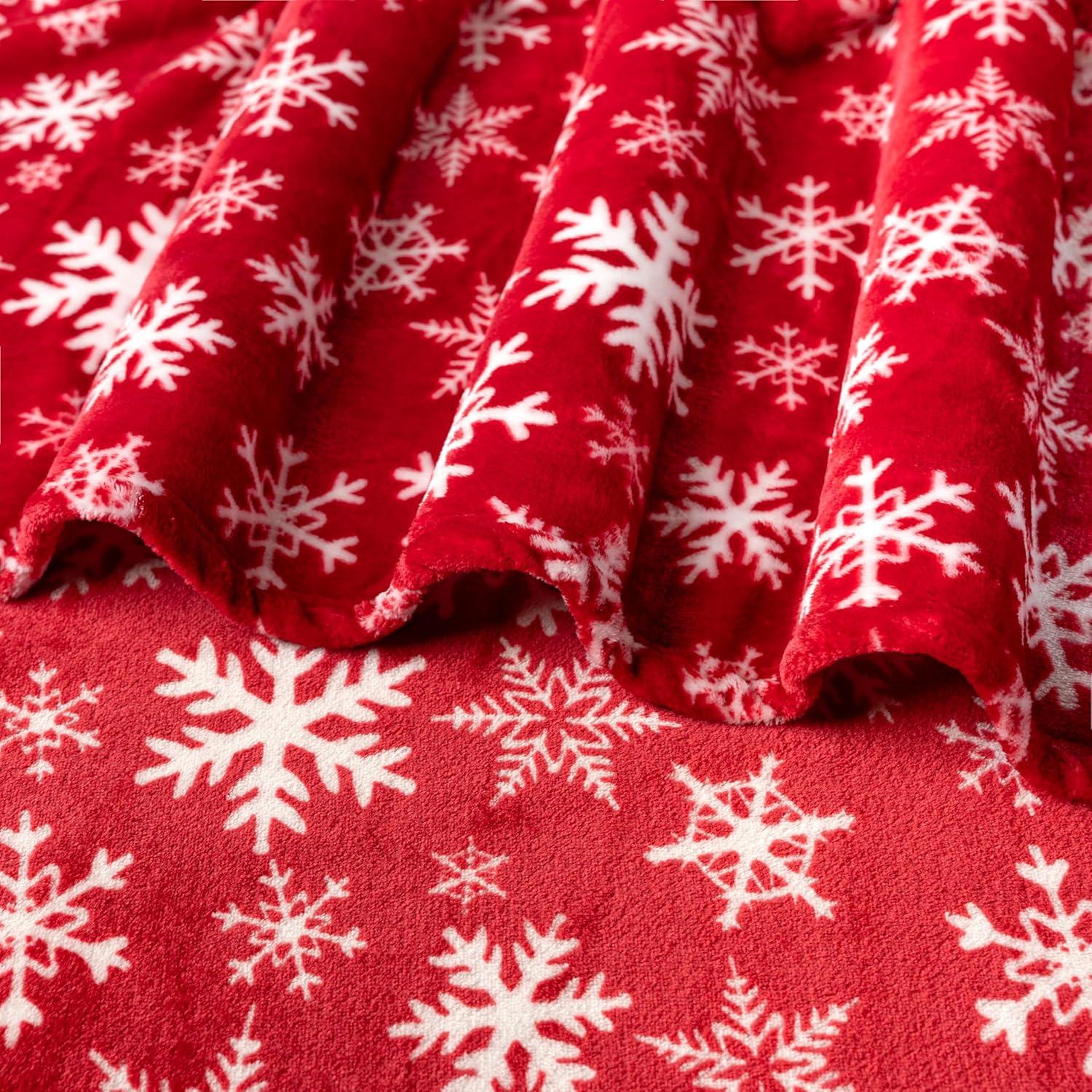 PAVILIA Holiday Festival Christmas Throw Blanket for Couch Bed Sofa, 50x60 (Snowflake Red)