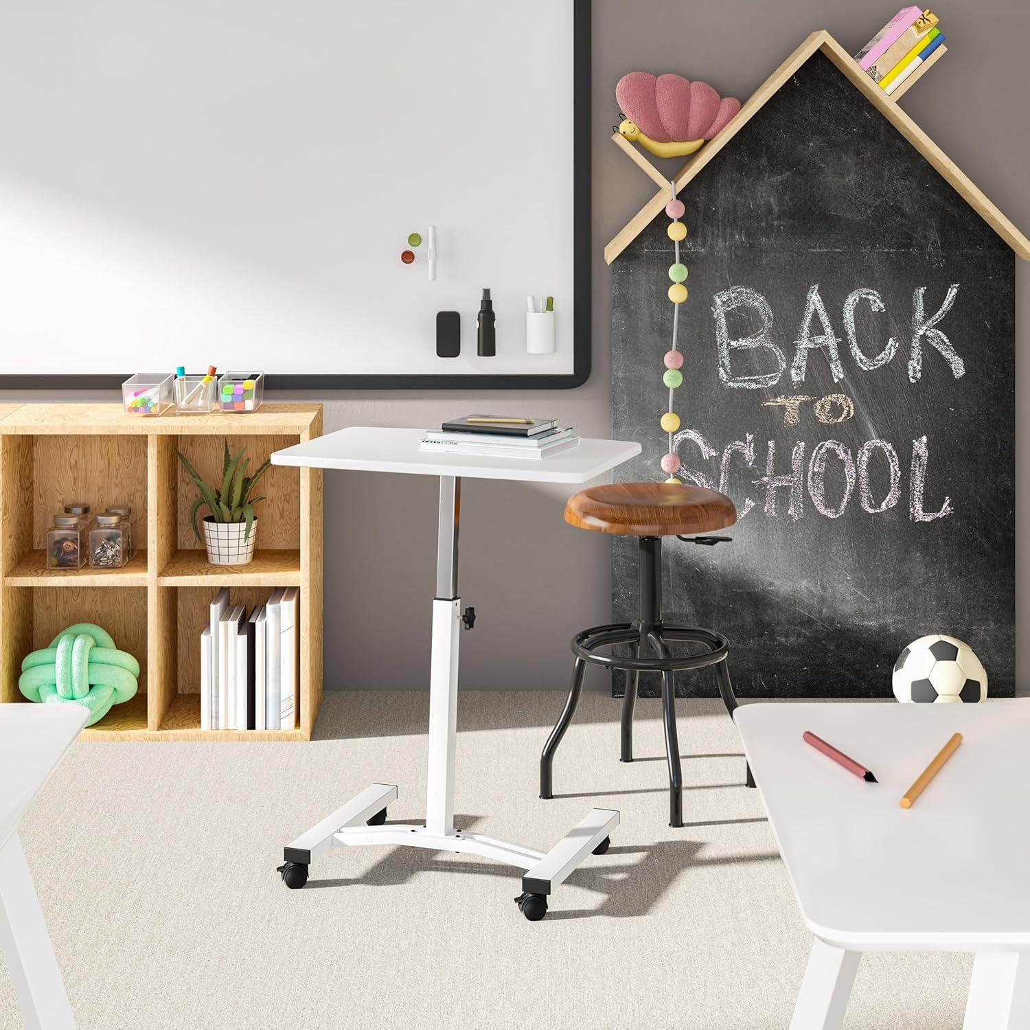 Seville Classics 23.75" Height Adjustable Mobile Laptop Desk, White