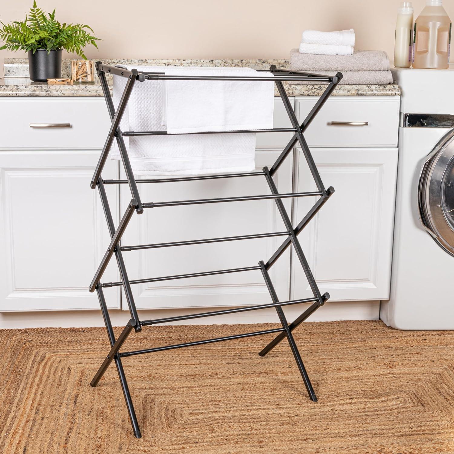 Household Essentials Folding Expandable Clothes Drying Rack Black