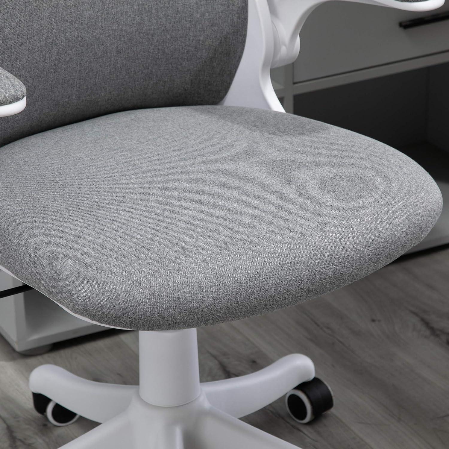 Linen-Touch Fabric Swivel Task Chair with Adjustable Arms and Lumbar Support, Gray