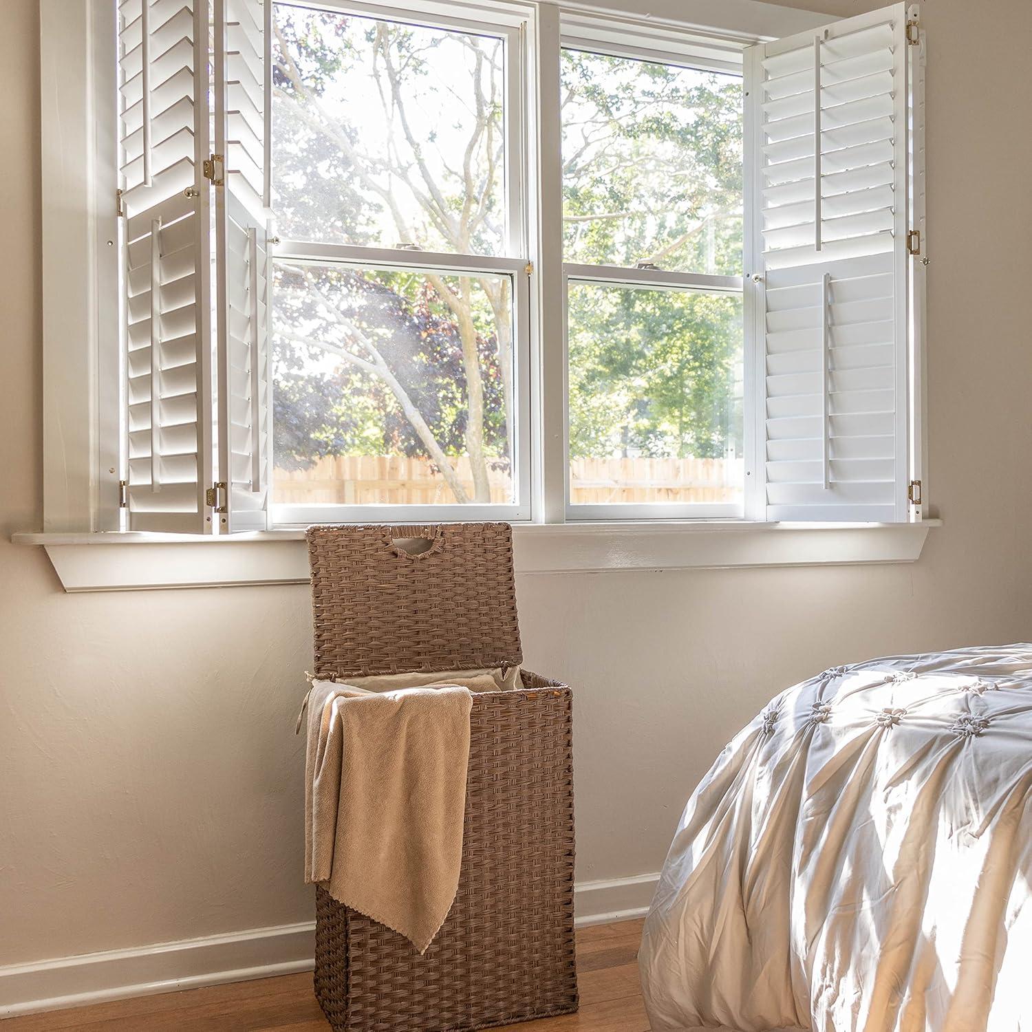 Synthetic Wicker Laundry Hamper Basket With Lid and Liner (Brown)