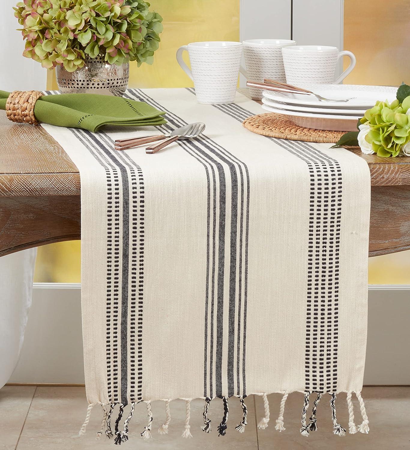 Saro Lifestyle Cotton Table Runner With Casual Striped Design, Black, 16" x 90"