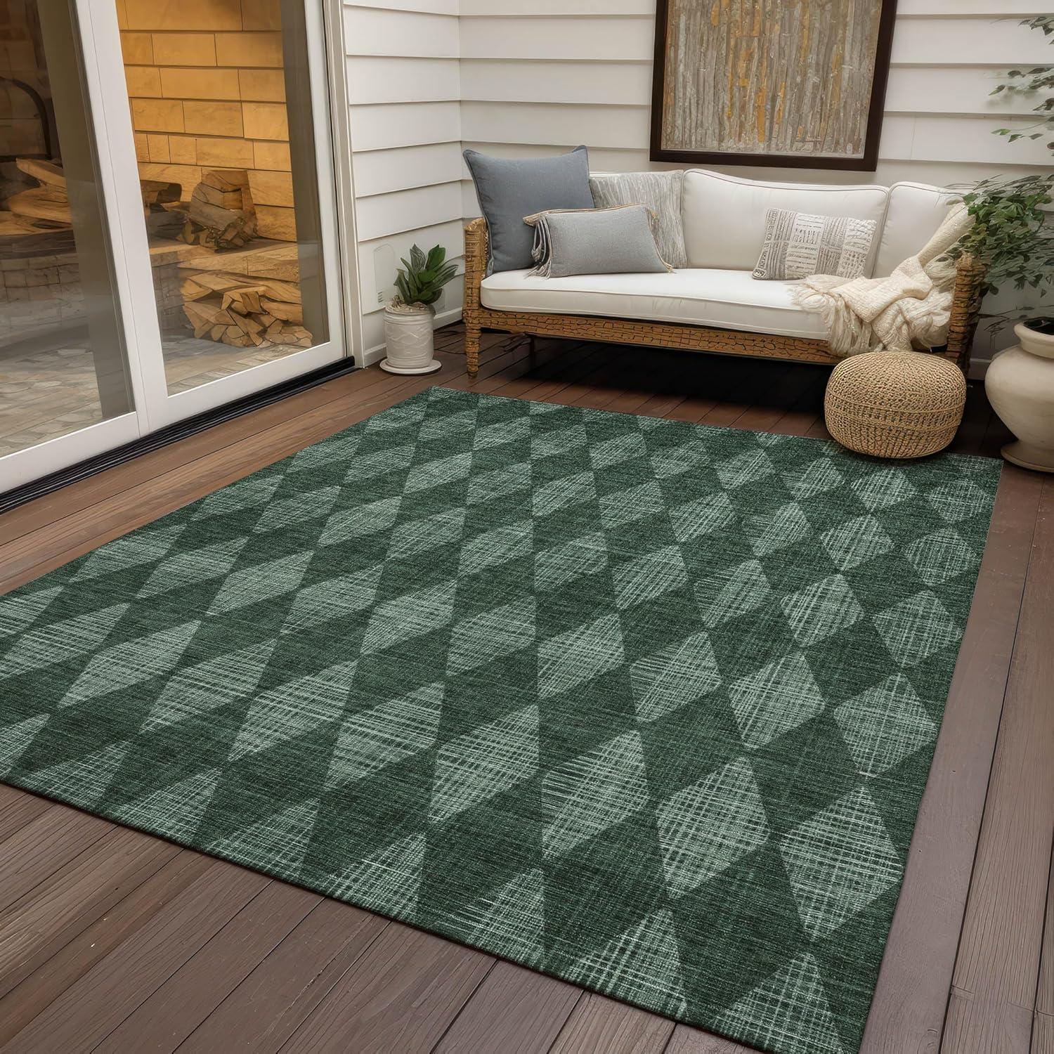 Olive Diamond Pattern Machine Washable Rectangular Rug