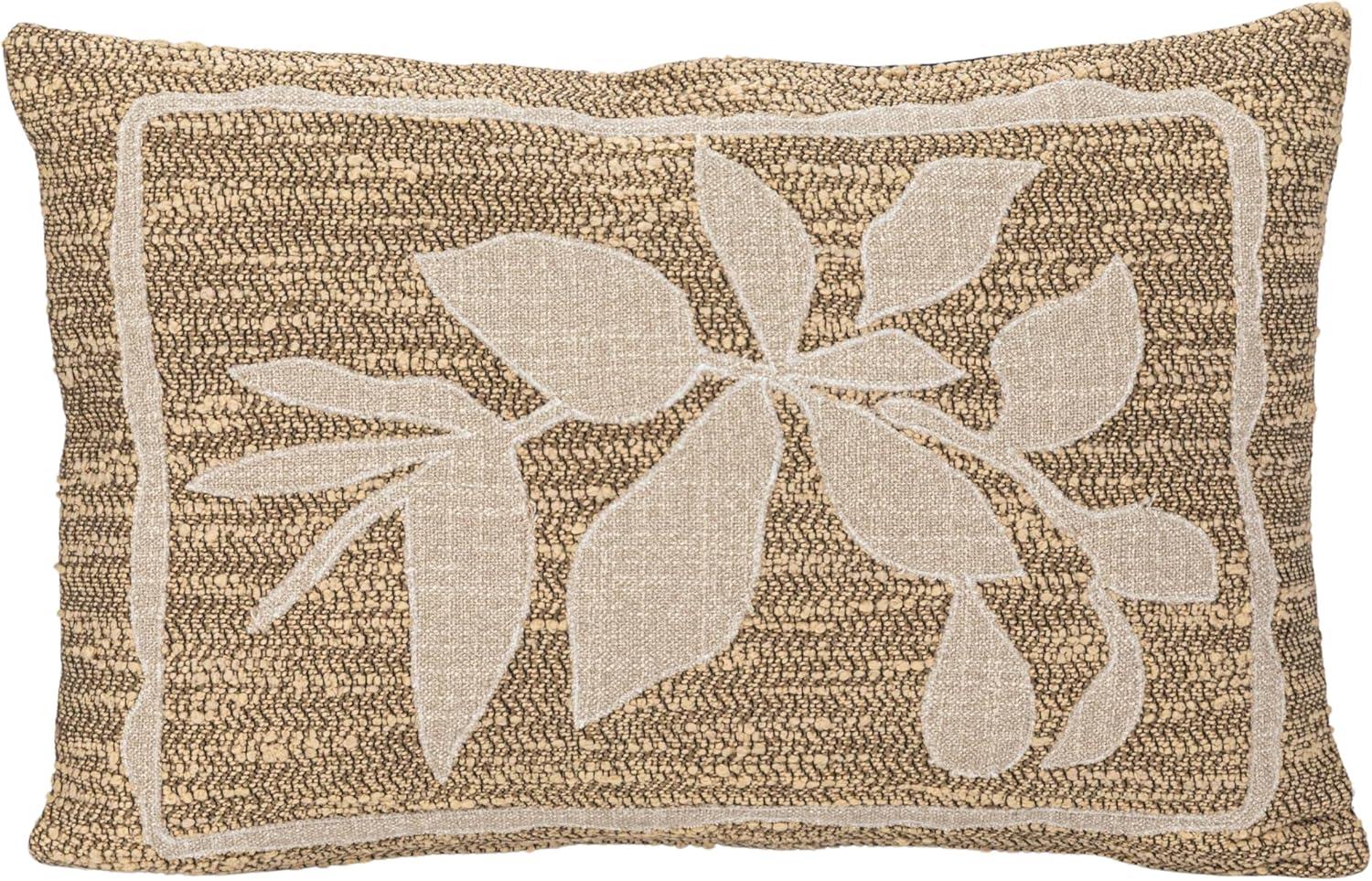 Tan and Brown Woven Botanical Lumbar Pillow