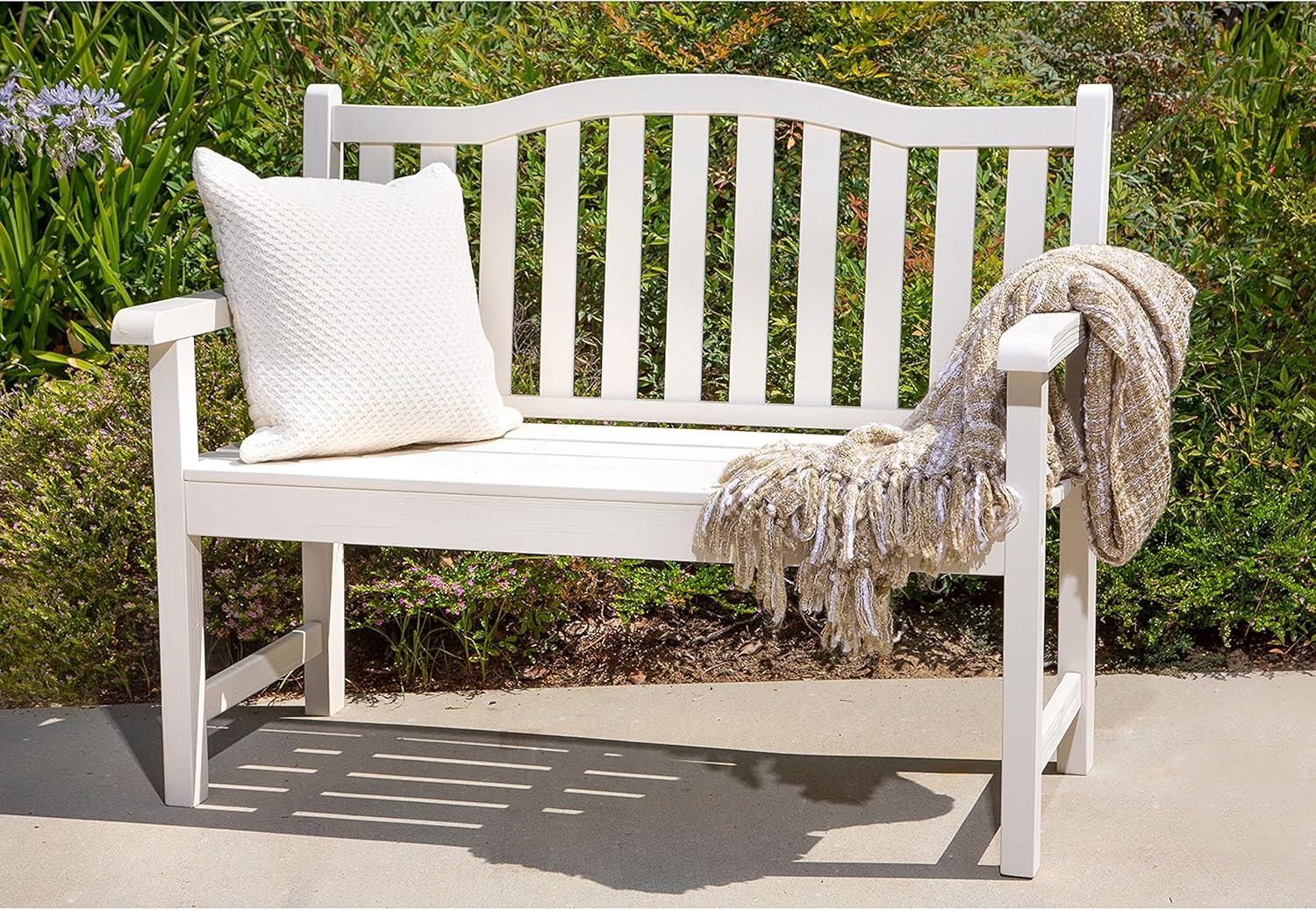 Shine Company Belfort II Wood Garden Bench, Eggshell White