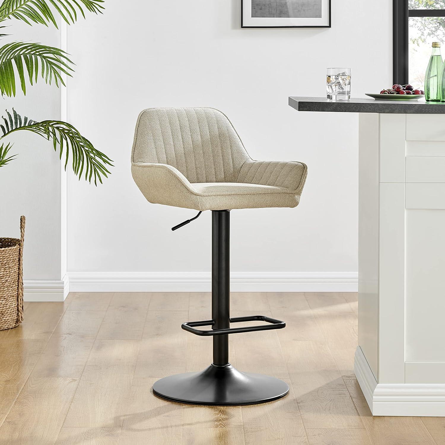 Luther Fabric Gaslift Swivel Bar Stool, (Set of 2) Cream