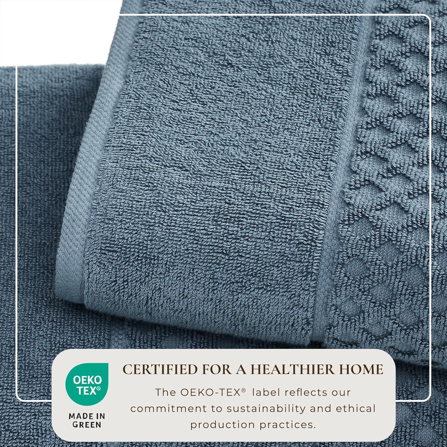 Cotton Quick-Dry Textured Towels - Great Bay Home (4 Pack Bath Towels, Blue).