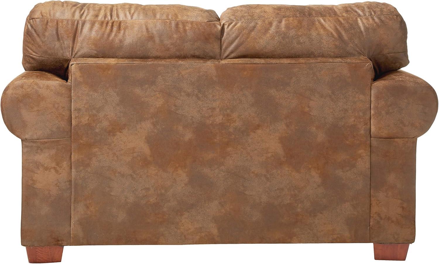 Sierra Lodge Brown Faux Leather Tufted Loveseat with Nailhead Accents