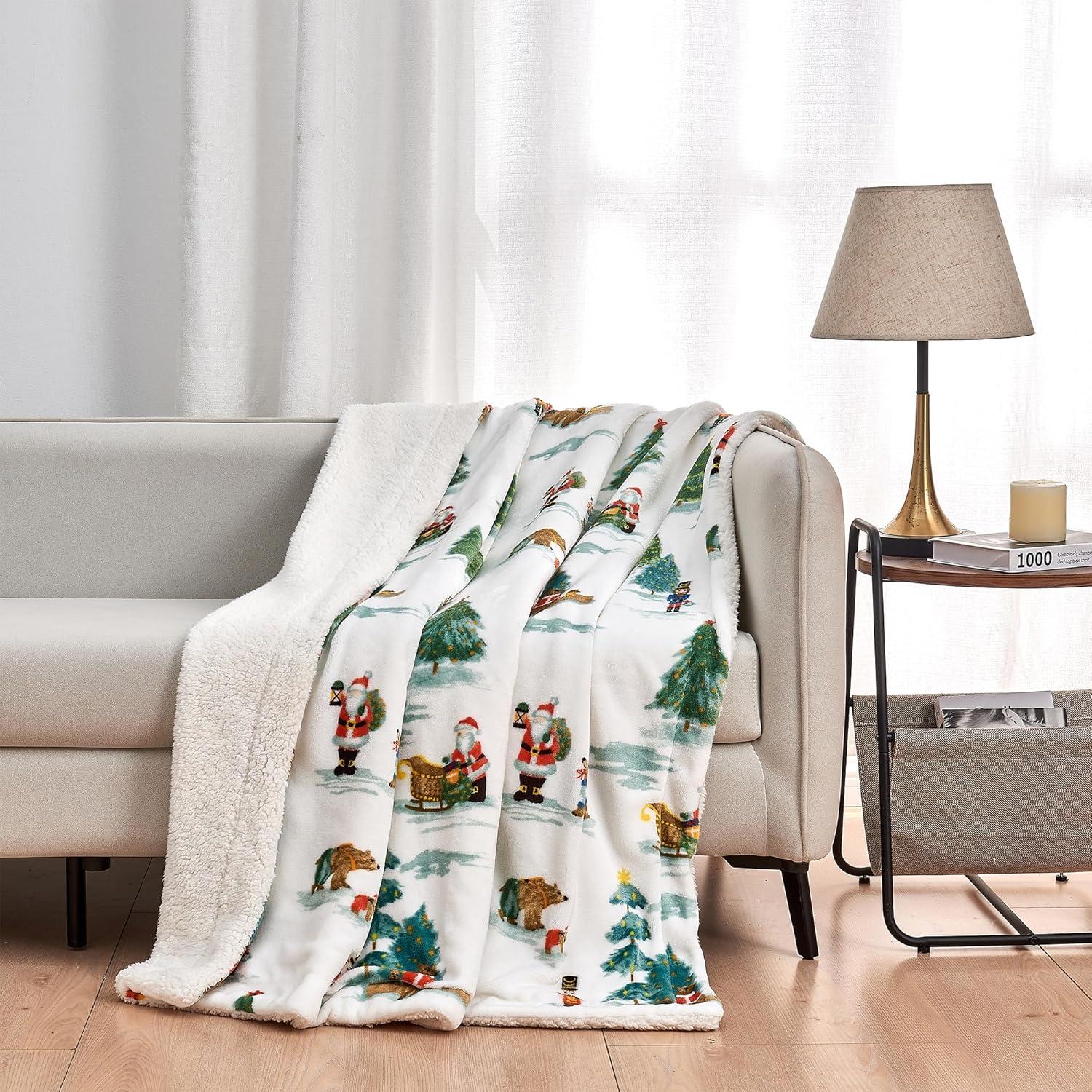 Holiday-Printed Plush Throw Blanket - Great Bay Home