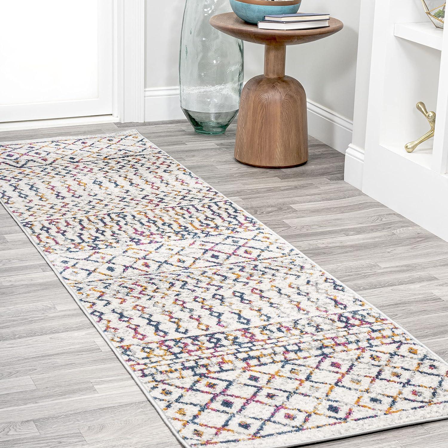 2' x 8' Arta Moroccan Vintage Geometric Rug Runner Rug, Multi/Cream - JONATHAN Y