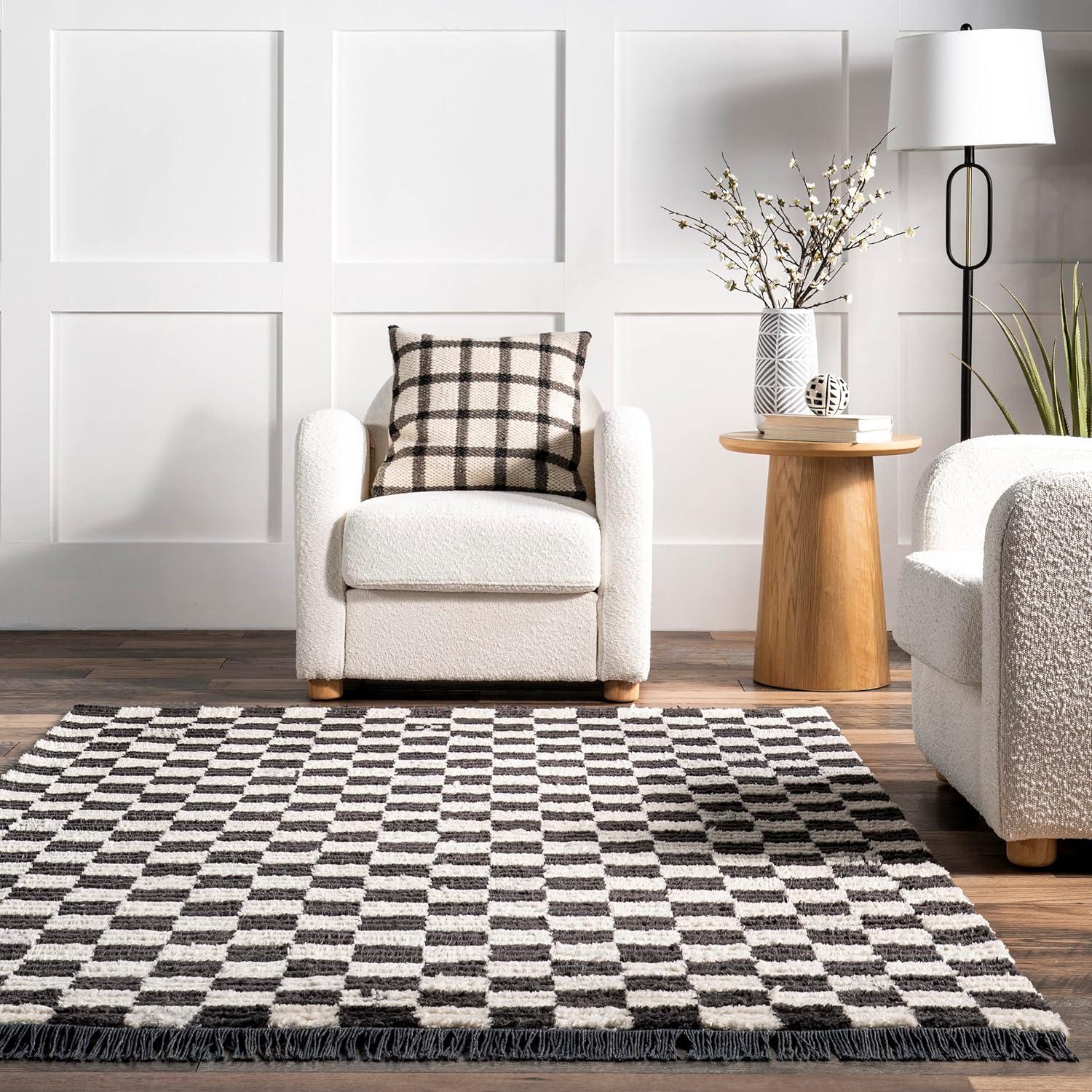 Nuloom Pania Geometric 4x6 Indoor Area Rug for Living Room Bedroom Dining Room Kitchen, Dark Grey