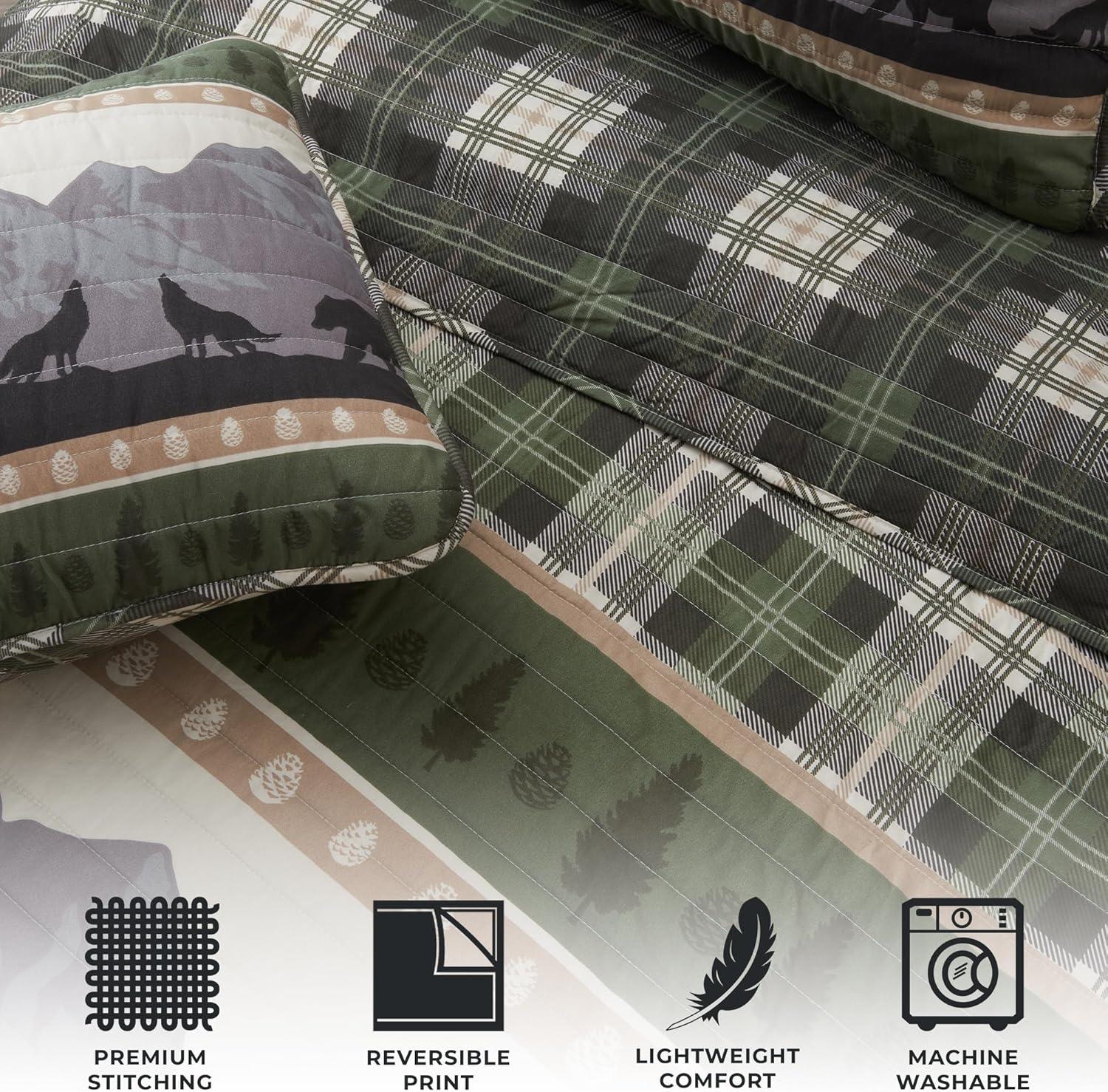 Great Bay Home Rustic Lodge Patchwork Reversible Reversible Quilt Set With Shams  (Full / Queen, Salt Creek)