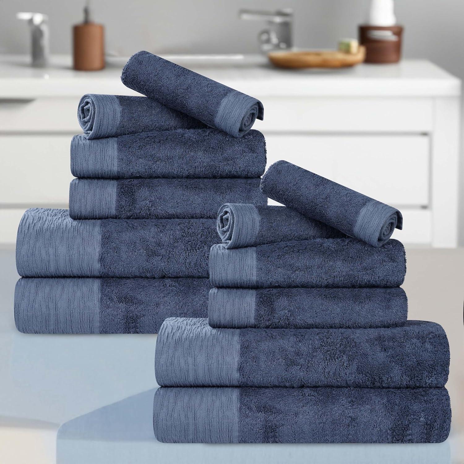 Superior Rayon from Bamboo Blend 12-Piece Towel Set, Luxury Quick Dry, Bathroom Essentials, Shower, Spa, Plush Soft Absorbent Towels, Includes 4 Bath, 4 Hand, 4 Washcloth/Face Towels, Navy Blue
