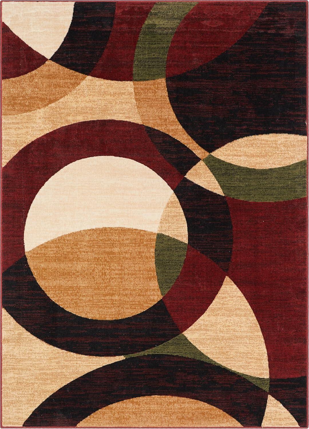 Red and Beige Geometric Synthetic Area Rug 2'7" x 3'11"