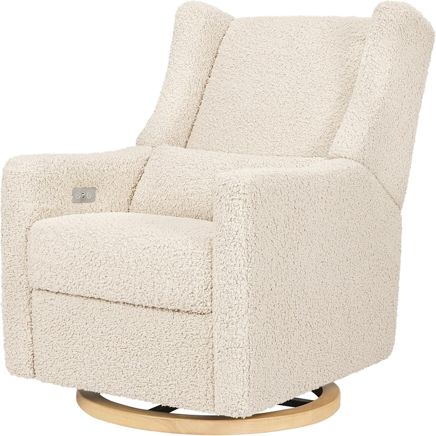 Babyletto Kiwi Almond Teddy Loop Nursery Power Glider Recliner Chair with Light Wood Base