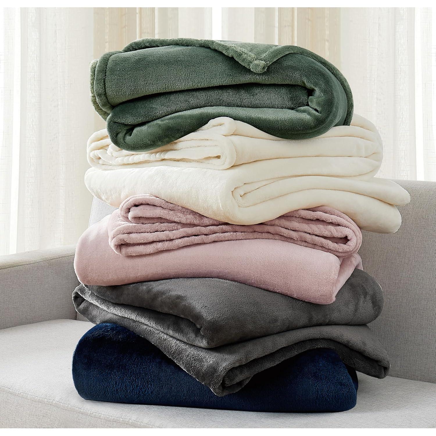 Cannon Full/Queen Solid Plush Blanket Gray: Cozy Polyester, Machine Washable, All Ages Comfort