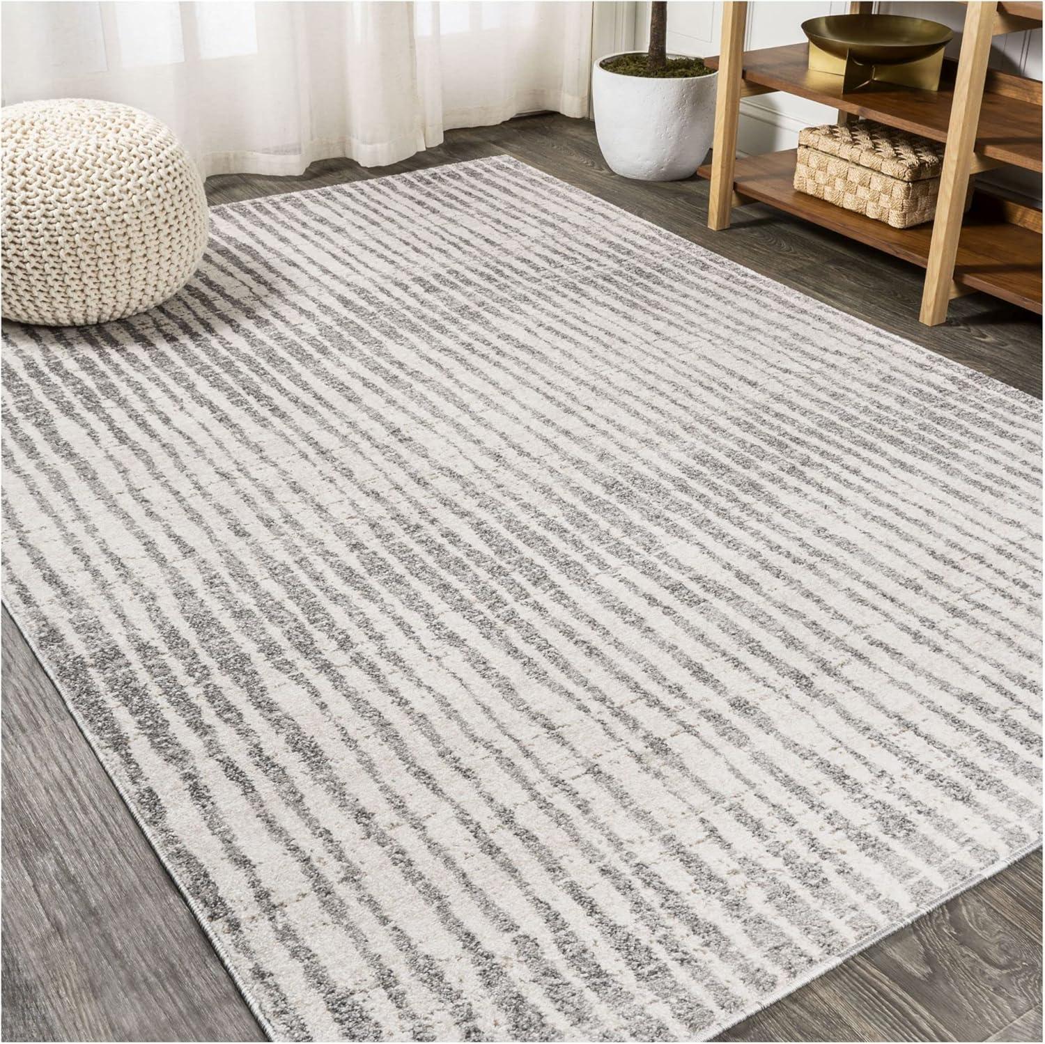 2'x8' Skoura Modern Bold Stripe Runner Rug, Beige/Dark Gray - JONATHAN Y