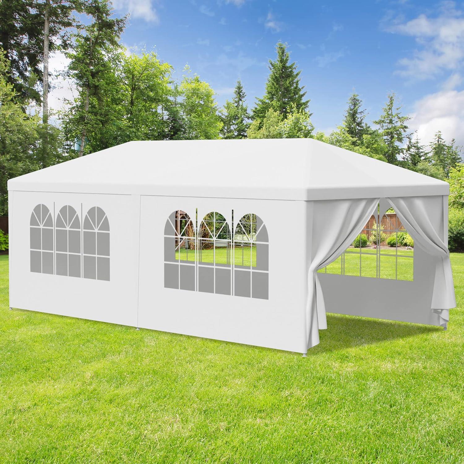 LEMY Gazebo Tent, Outdoor Canopy Shelter with Removable Sidewalls and Windows, Waterproof Heavy Duty Canopy for Patio, Garden, Party Wedding, 10' x 20', White