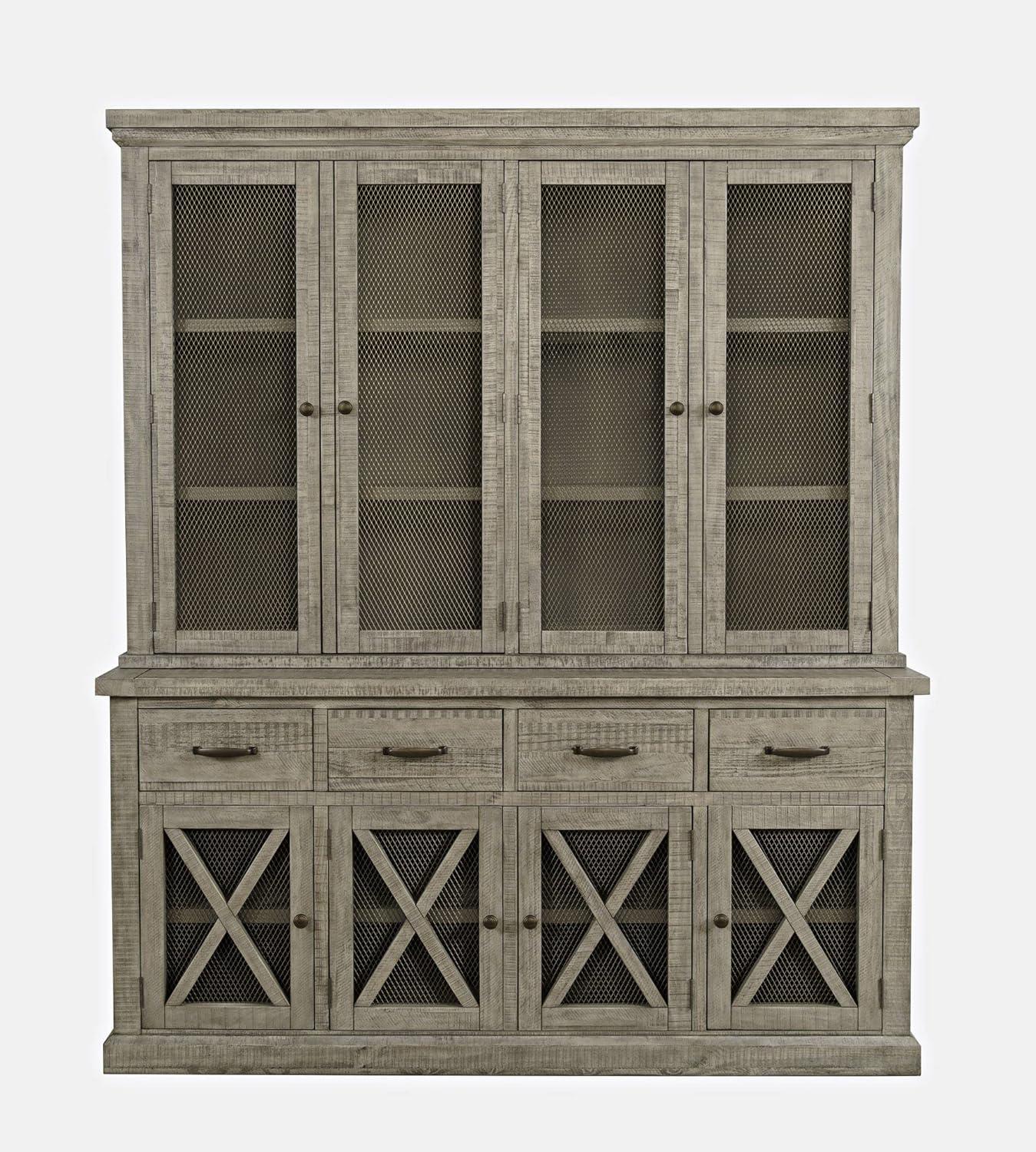 Jofran Telluride Rustic Distressed Pine Sideboard Buffet Hutch with LED Lights