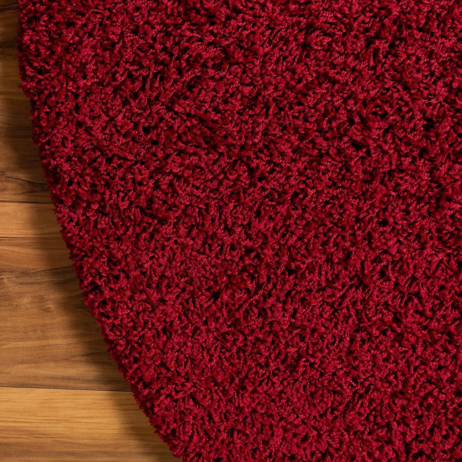 Luxe Cherry Red Round Shag Rug, Stain-Resistant & Washable