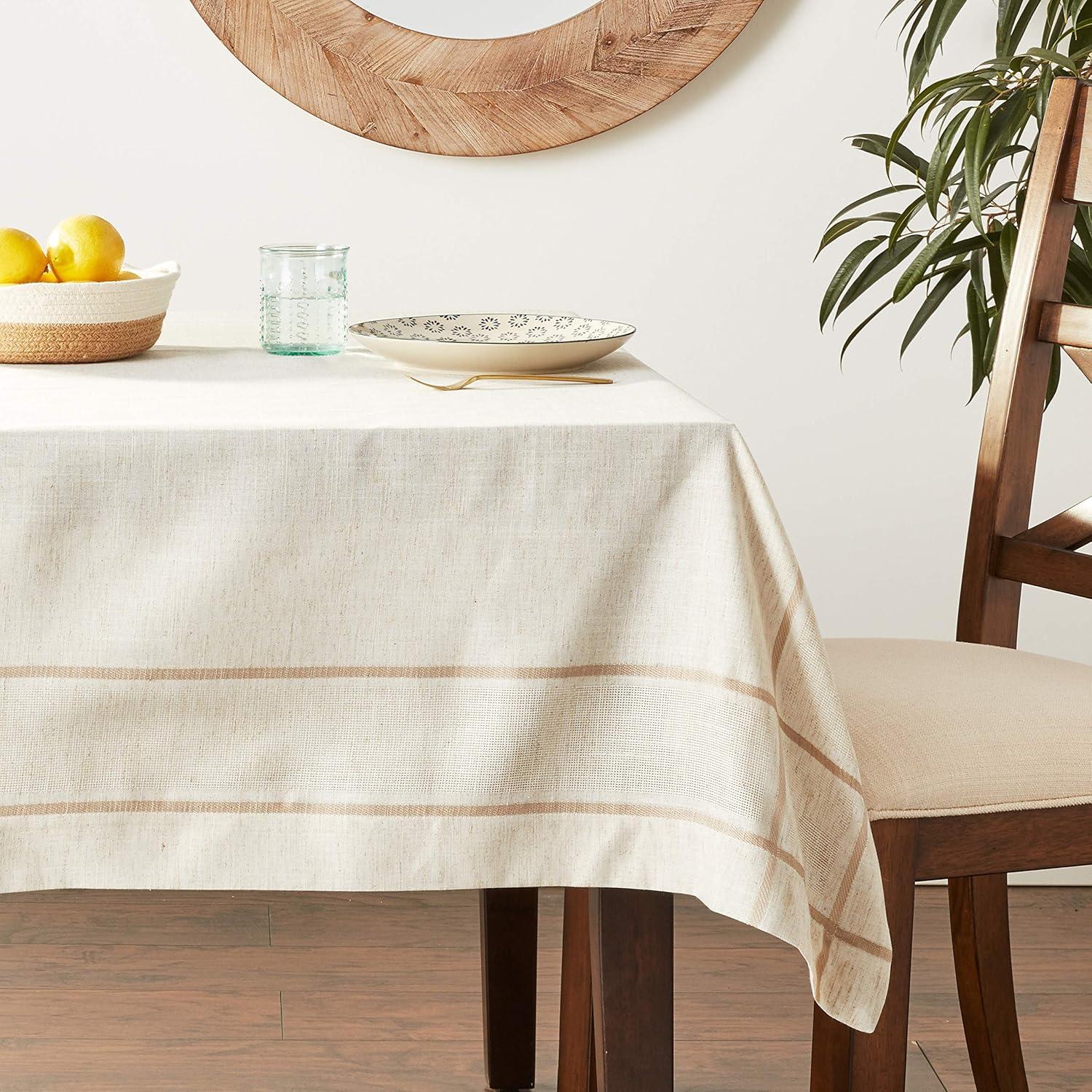 Saro Lifestyle Natural Toscana Tablecloth With Hemstitched Border