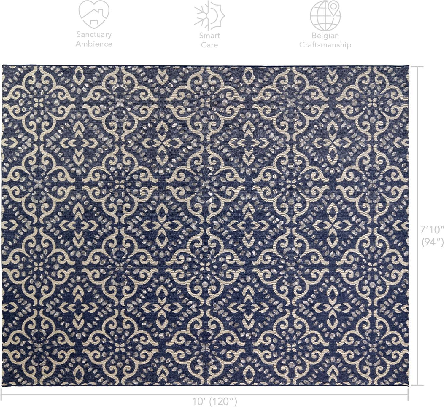 Gertmenian 21571 Outdoor Rug Freedom Collection Nautical Themed Smart Care Deck Patio Carpet 8x10 Large, Floral Medallion Navy Blue