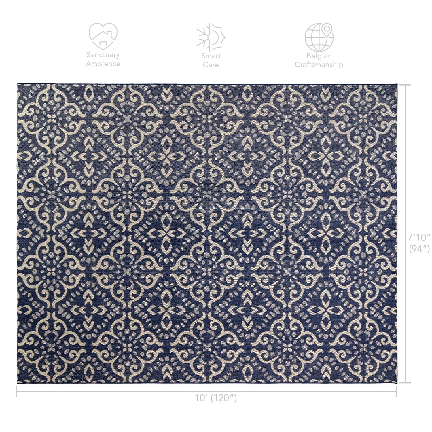 Gertmenian 21571 Outdoor Rug Freedom Collection Nautical Themed Smart Care Deck Patio Carpet 8x10 Large, Floral Medallion Navy Blue
