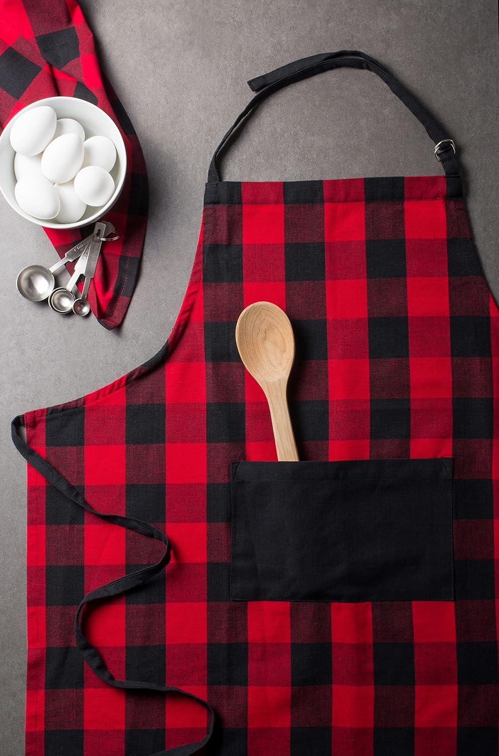 DII Red Buffalo Check Chef Apron, 32x28", 100% Cotton