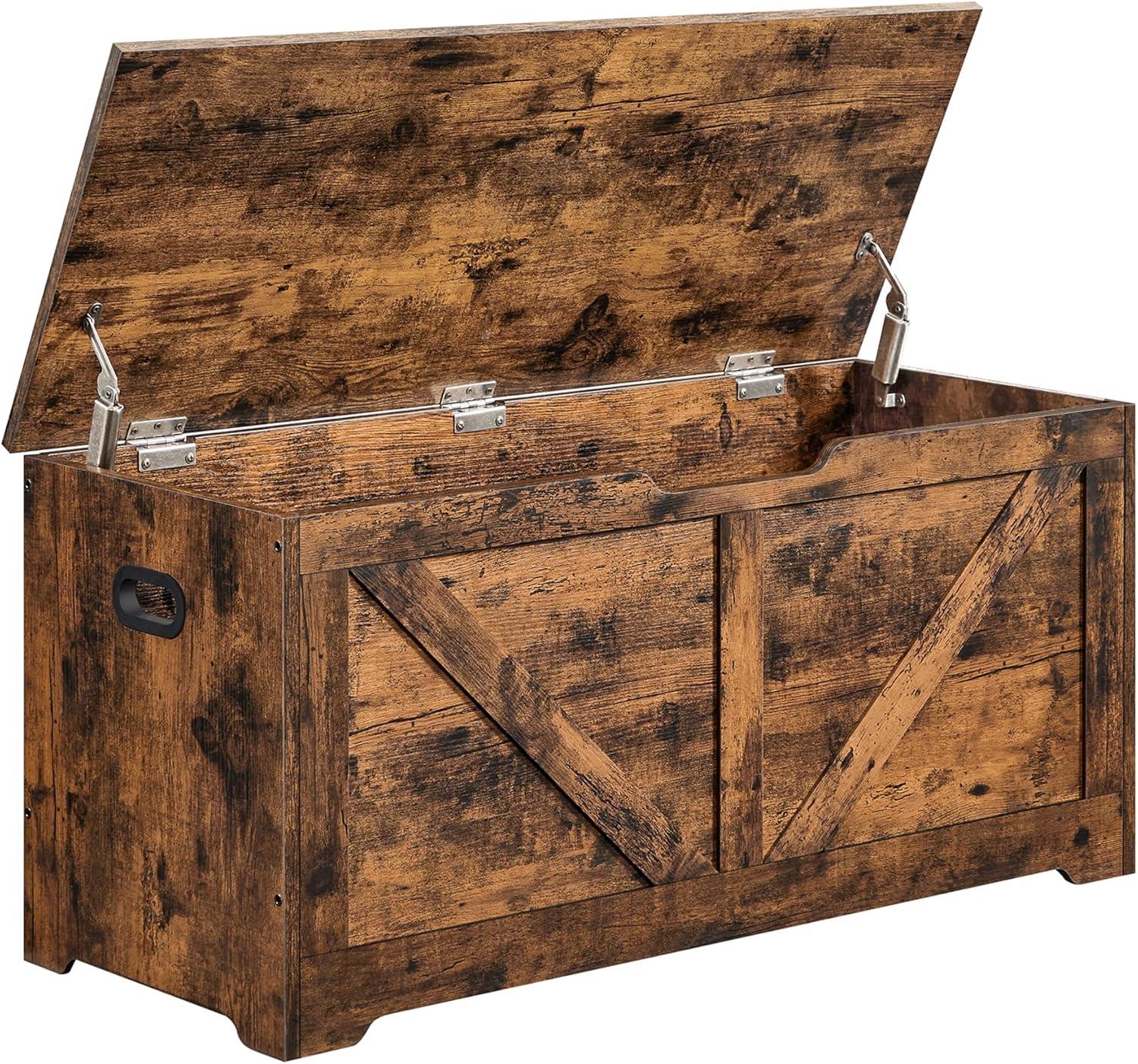 Rustic Brown Particleboard Storage Chest with Safety Hinges