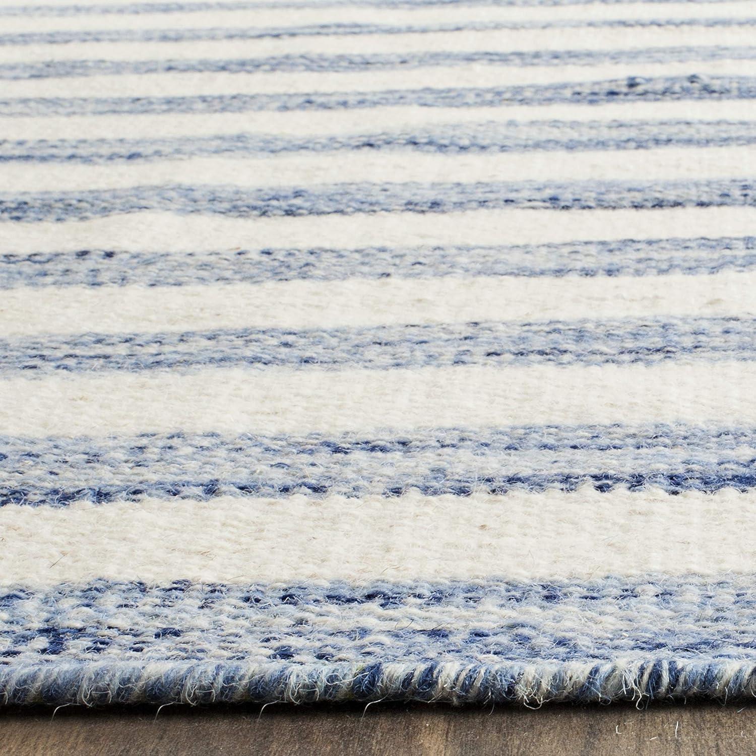 Dhurries DHU575 Hand Woven Flat Weave Area Rug Blue / Ivory 8' X 10' - Safavieh.