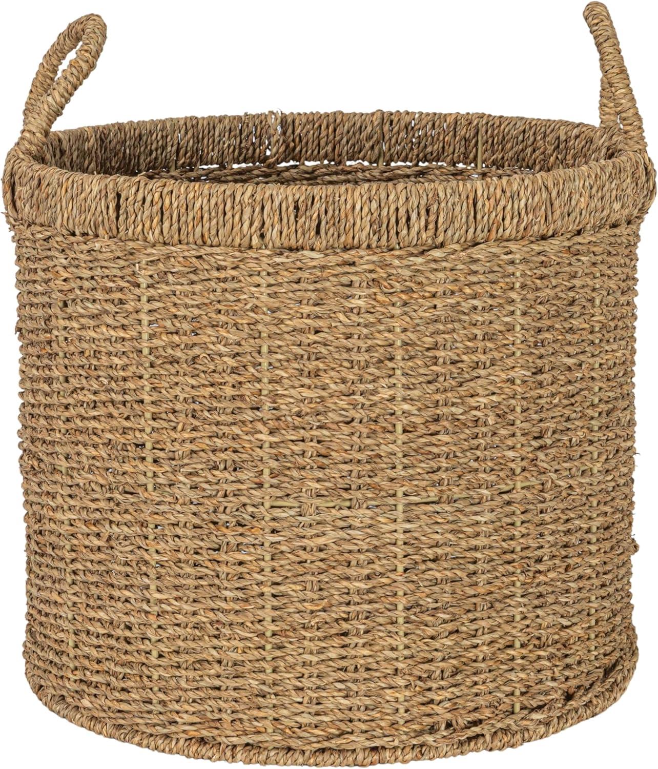 Round Seagrass Basket with Handles, Natural