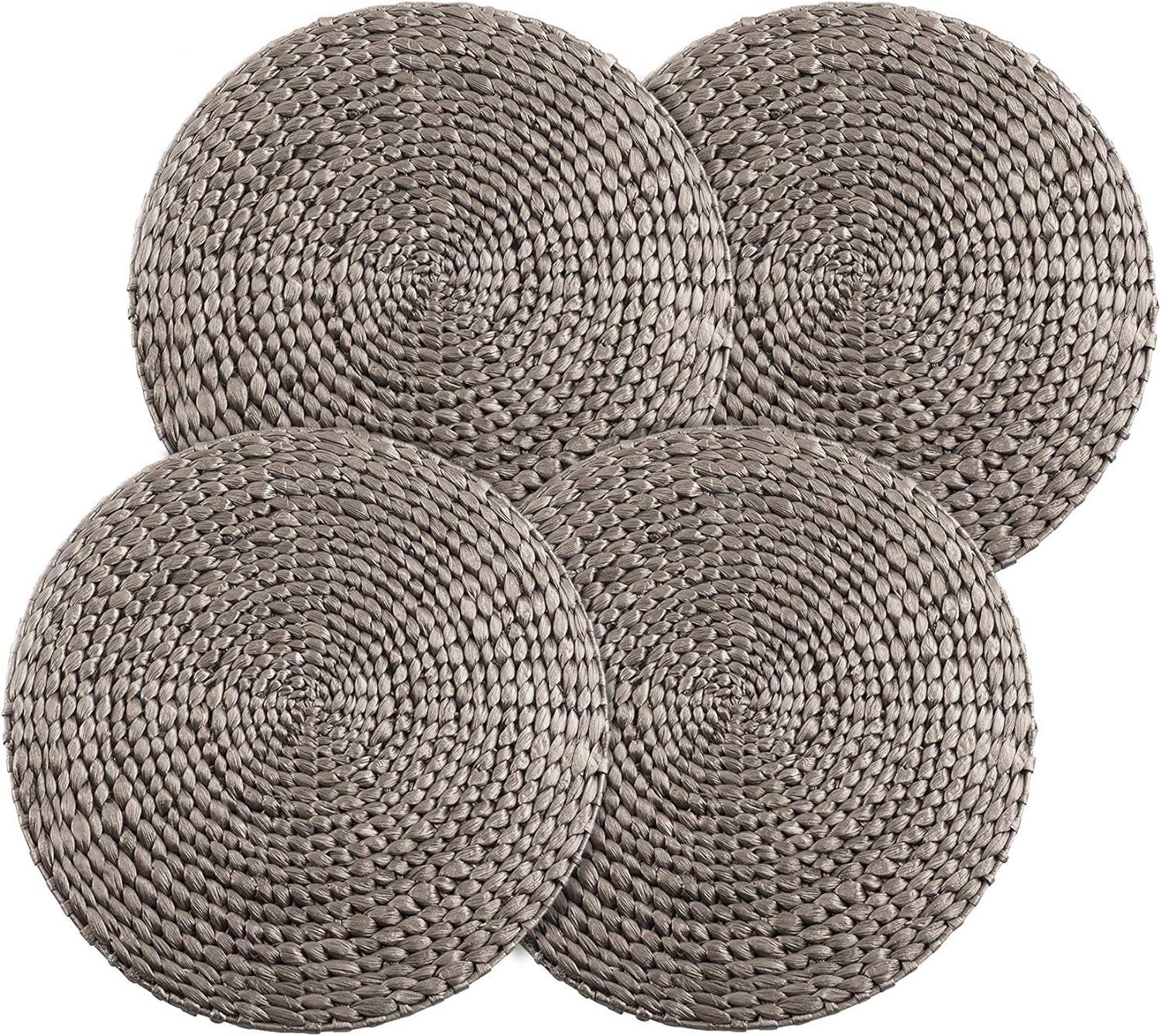 Silver Hand Woven Water Hyacinth Round Placemats, Set of 4