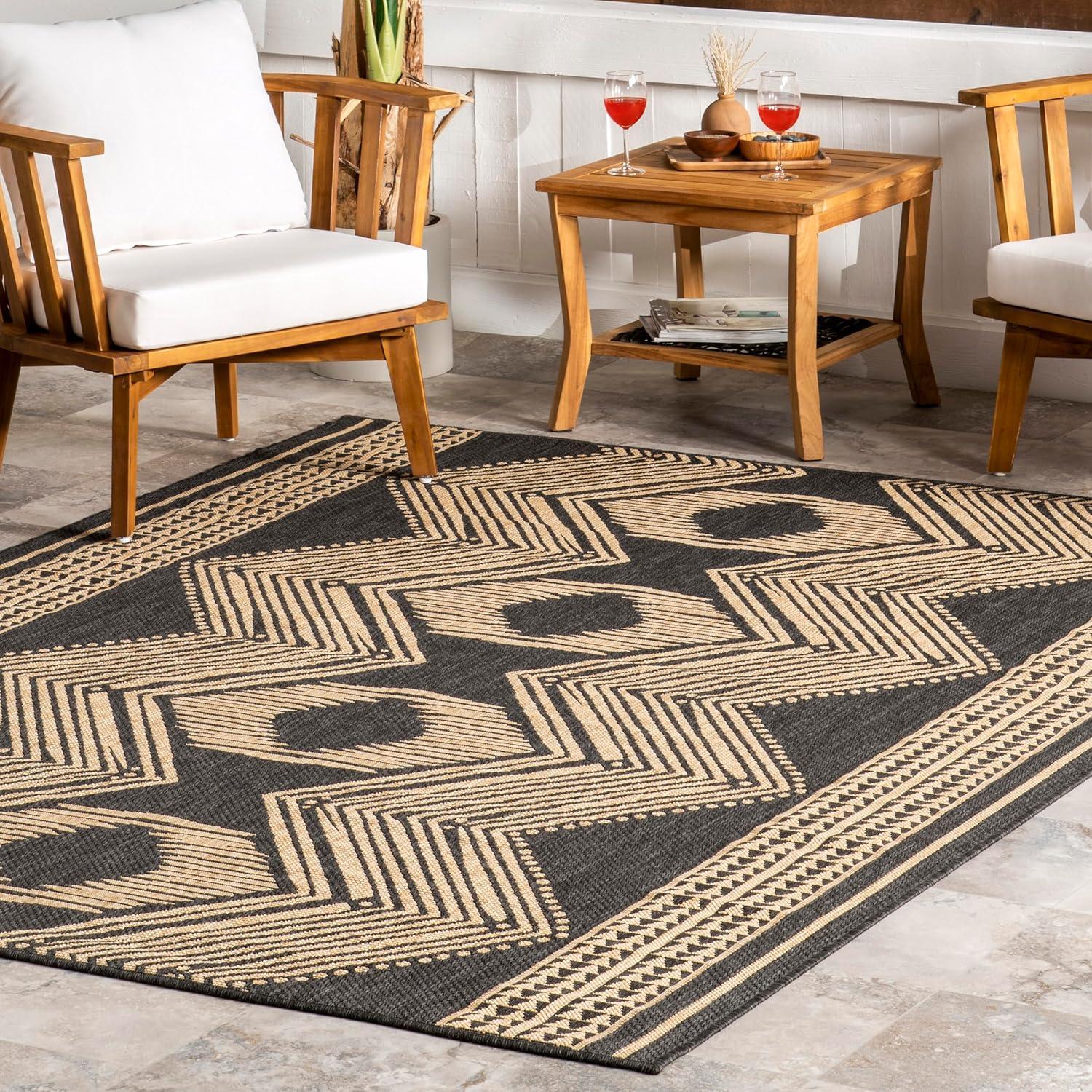 nuLOOM 5' x 8' Outdoor Geometric Area Rug, Stain Resistant, Weather Resistant, High Traffic, Patio, Balcony, Outside, Ranya Dark Grey