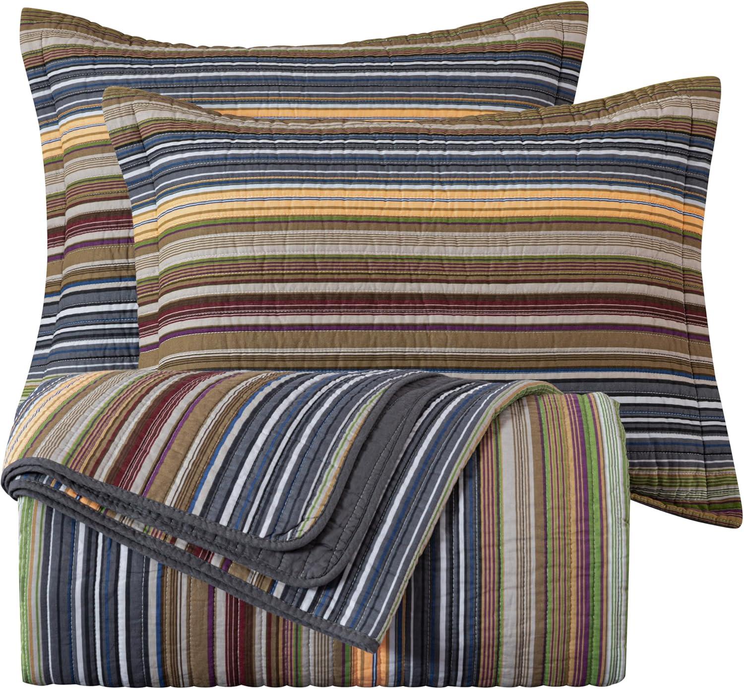 Chezmoi Collection Cotton Quilted Striped Quilt Set