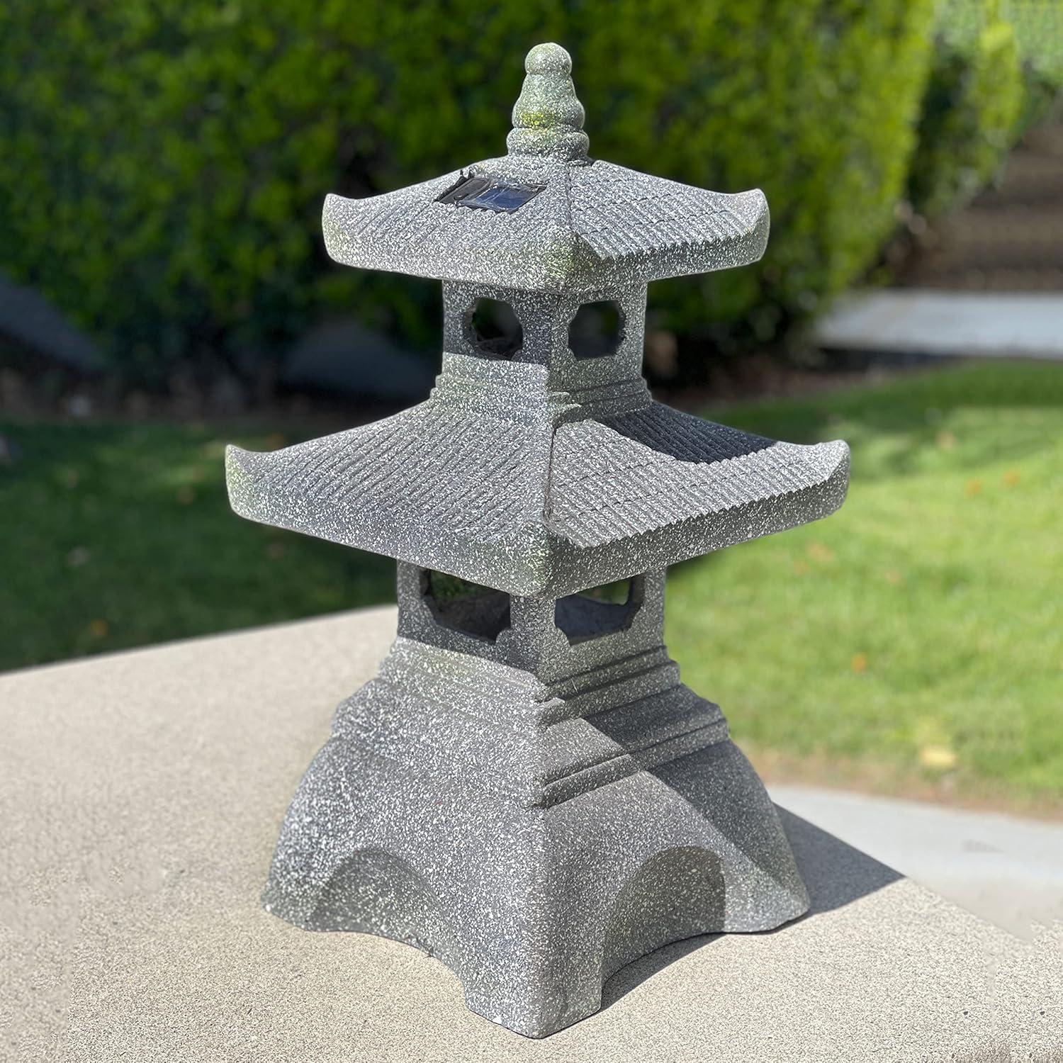 26" Gray Resin Pagoda Garden Lantern with Solar Light