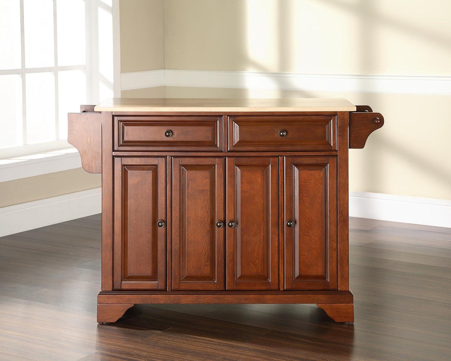 Crosley Lafayette Wood Top Full Size Kitchen Island/Cart Cherry/Natural: With Adjustable Shelves, Towel Bar, 5 Drawers