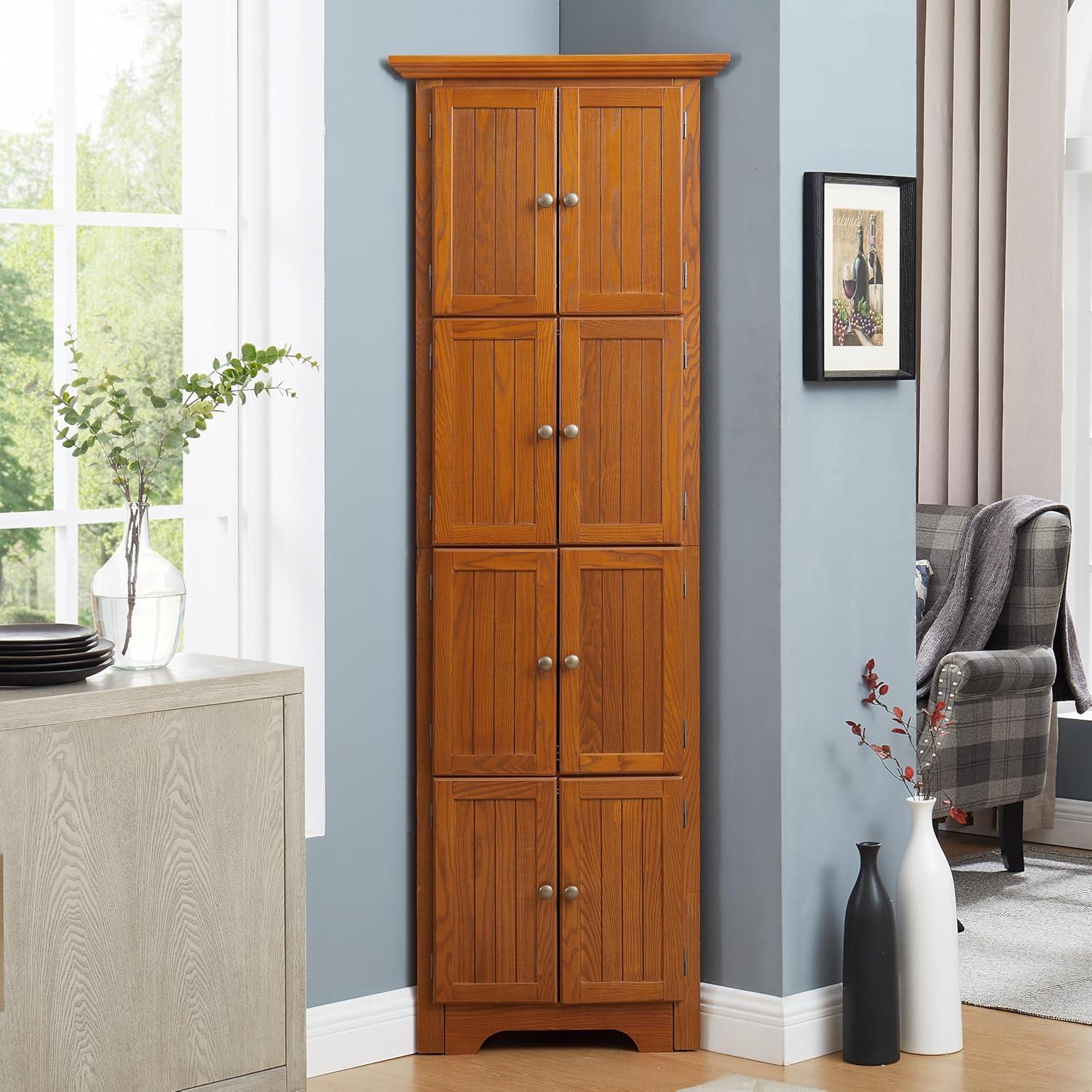 Miekor 4-Tier 72" Corner Kitchen Pantry Storage Cabinet with 8 Doors Tall Storage Cabinet, Corner Cabinet and Adjustable Shelves, Home farmhouse bookshelf Cabinet for Bathroom, Living room, Kitch 1014