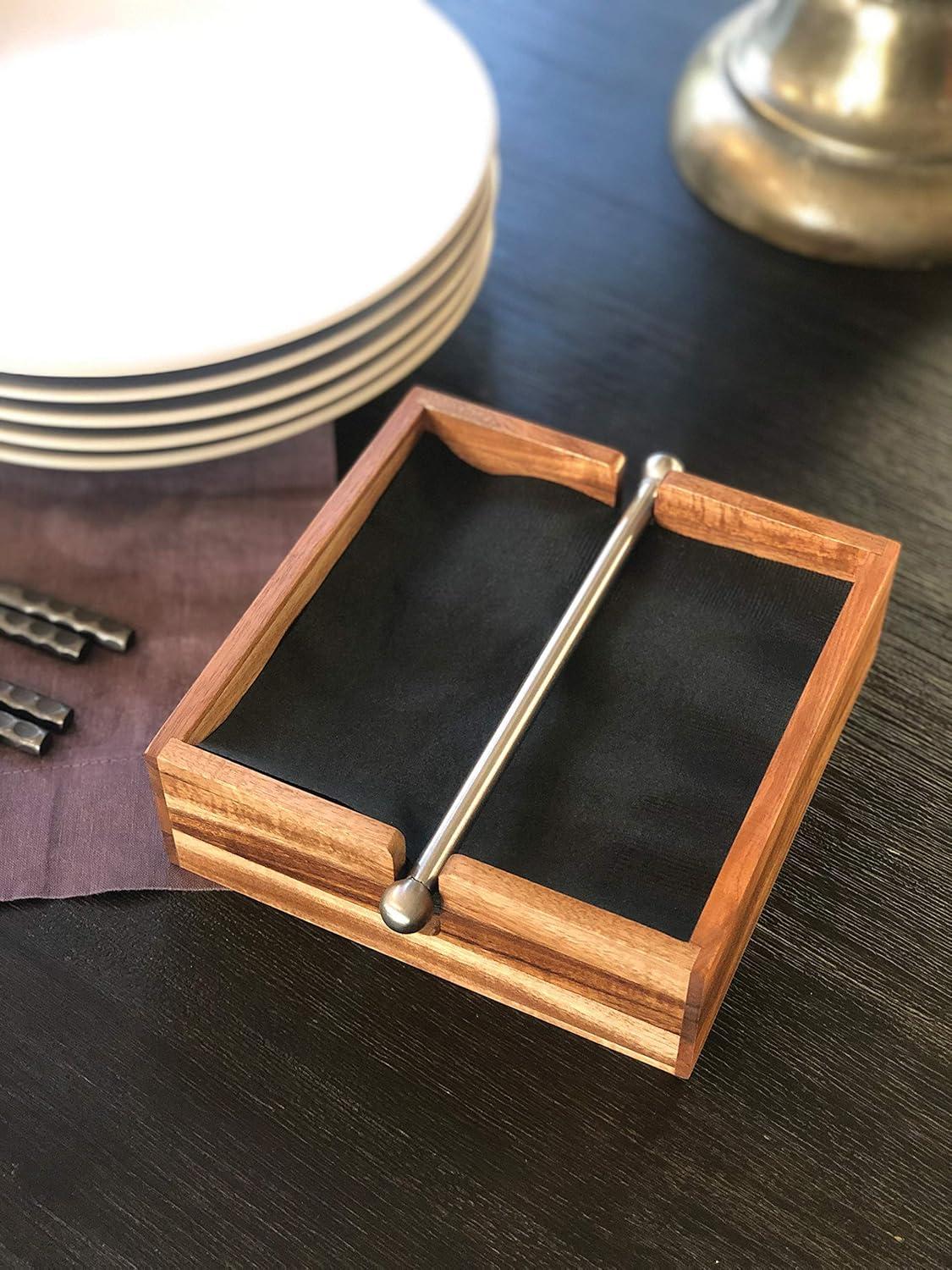 Acacia Wood Napkin Holder with Stainless Steel Bar