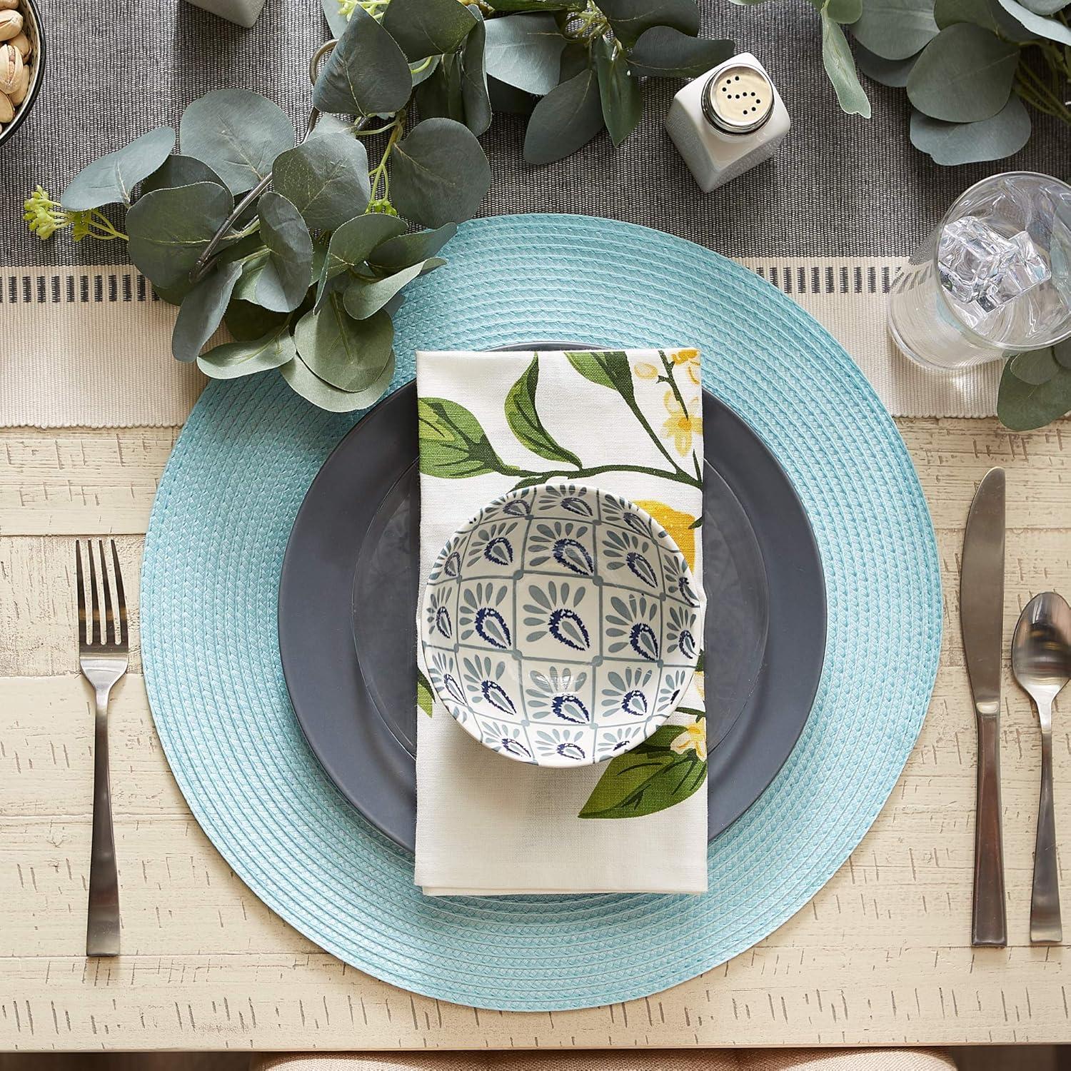 DII Solid Woven Placemat Set 6 Piece, Robbins Egg Blue, 15" Dia