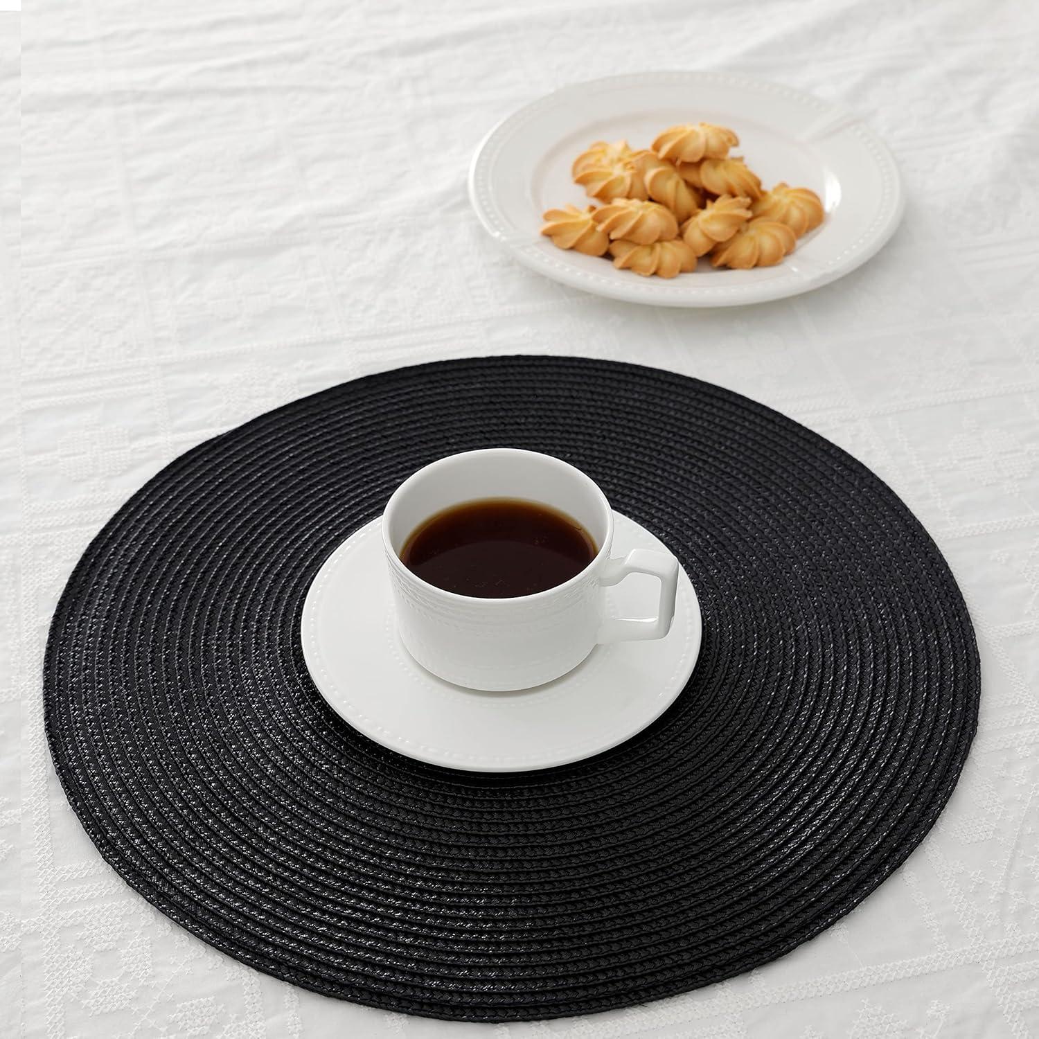 Aqua Woven Round Placemats Set of 6, 14.75"